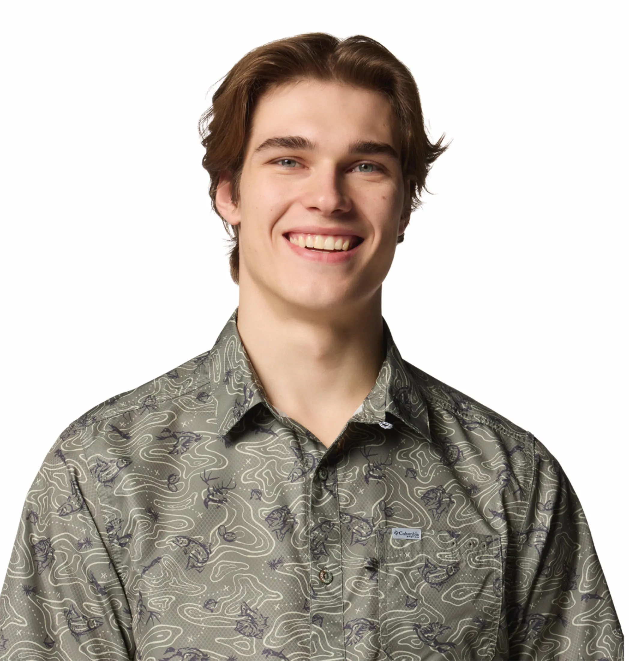 Columbia Men Green Omni-Shade Super Slack Tide Camp Short Sleeve Shirt