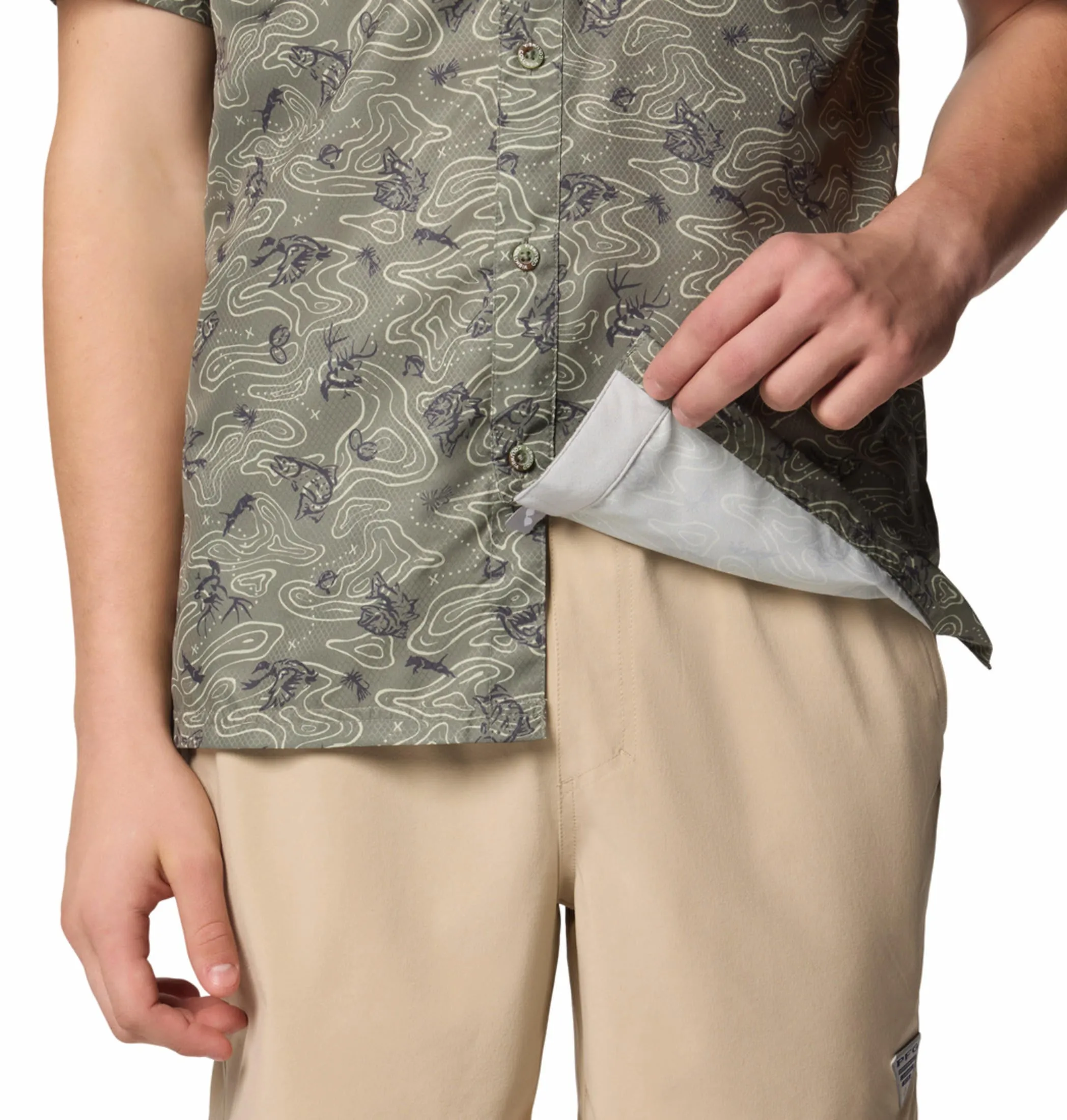 Columbia Men Green Omni-Shade Super Slack Tide Camp Short Sleeve Shirt