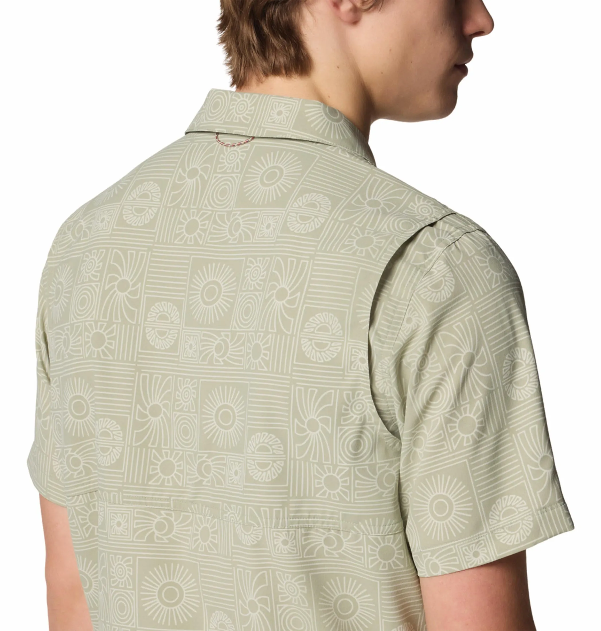 Columbia Men Green Omni-Shade Tech Trail Utility Printed Woven Short Sleeve Shirt