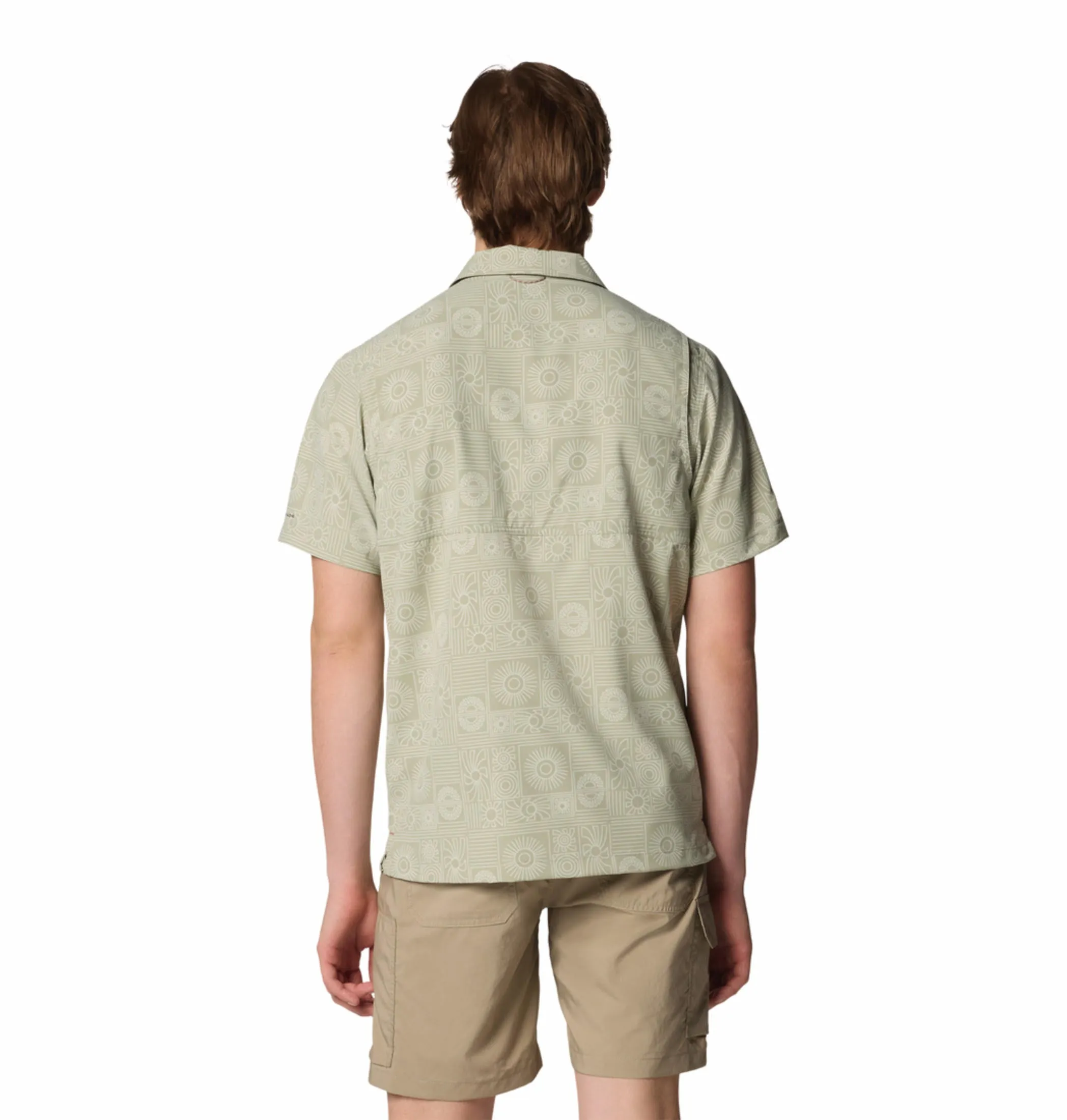 Columbia Men Green Omni-Shade Tech Trail Utility Printed Woven Short Sleeve Shirt