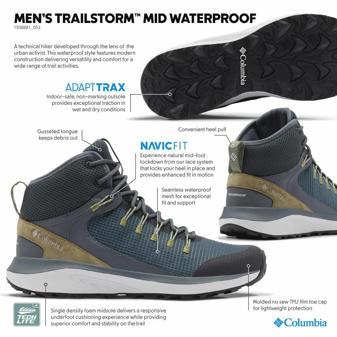 Columbia Men Grey TRAILSTORM MID WATERPROOF