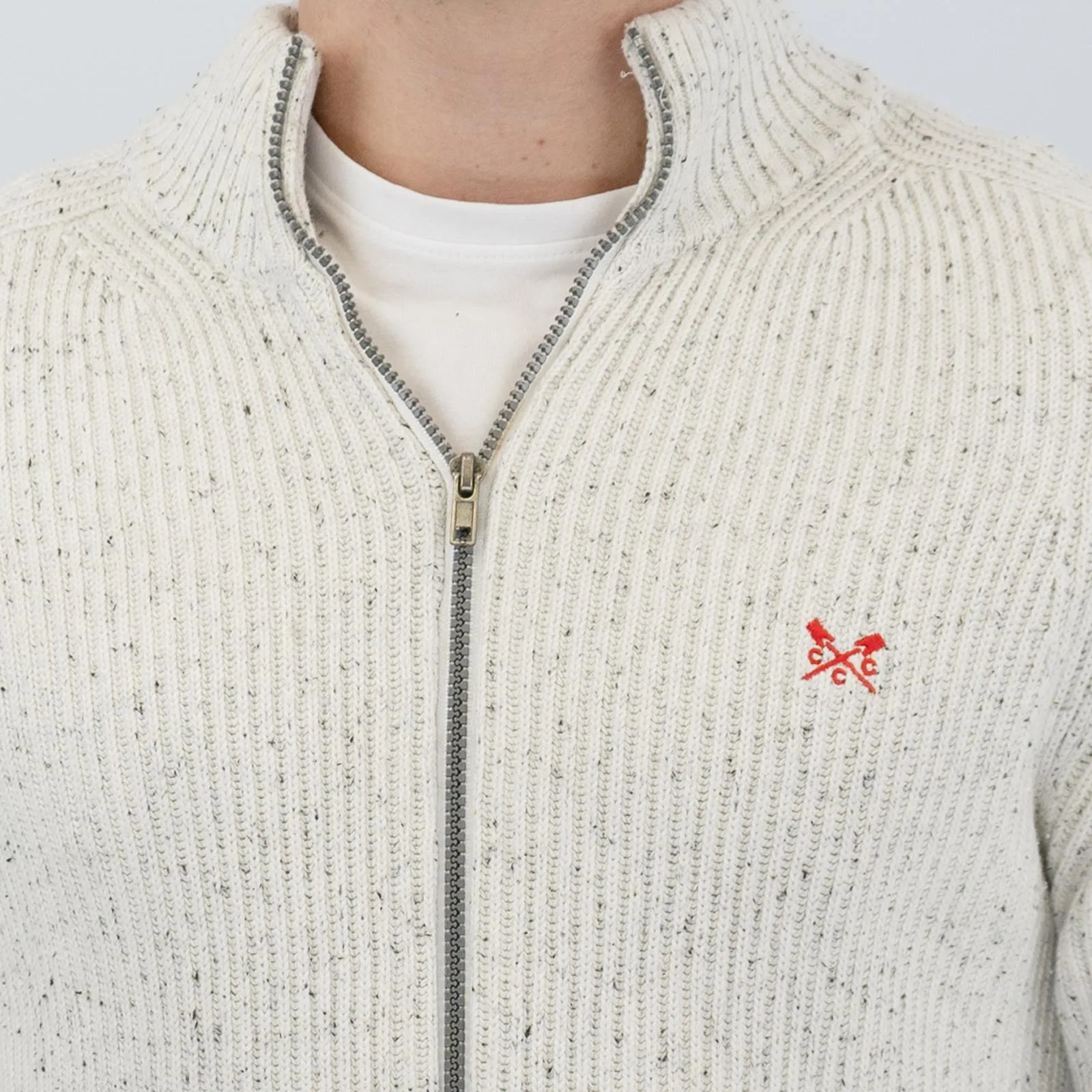 Crew Clothing Mens Chunky Knit Jacket White Flecks