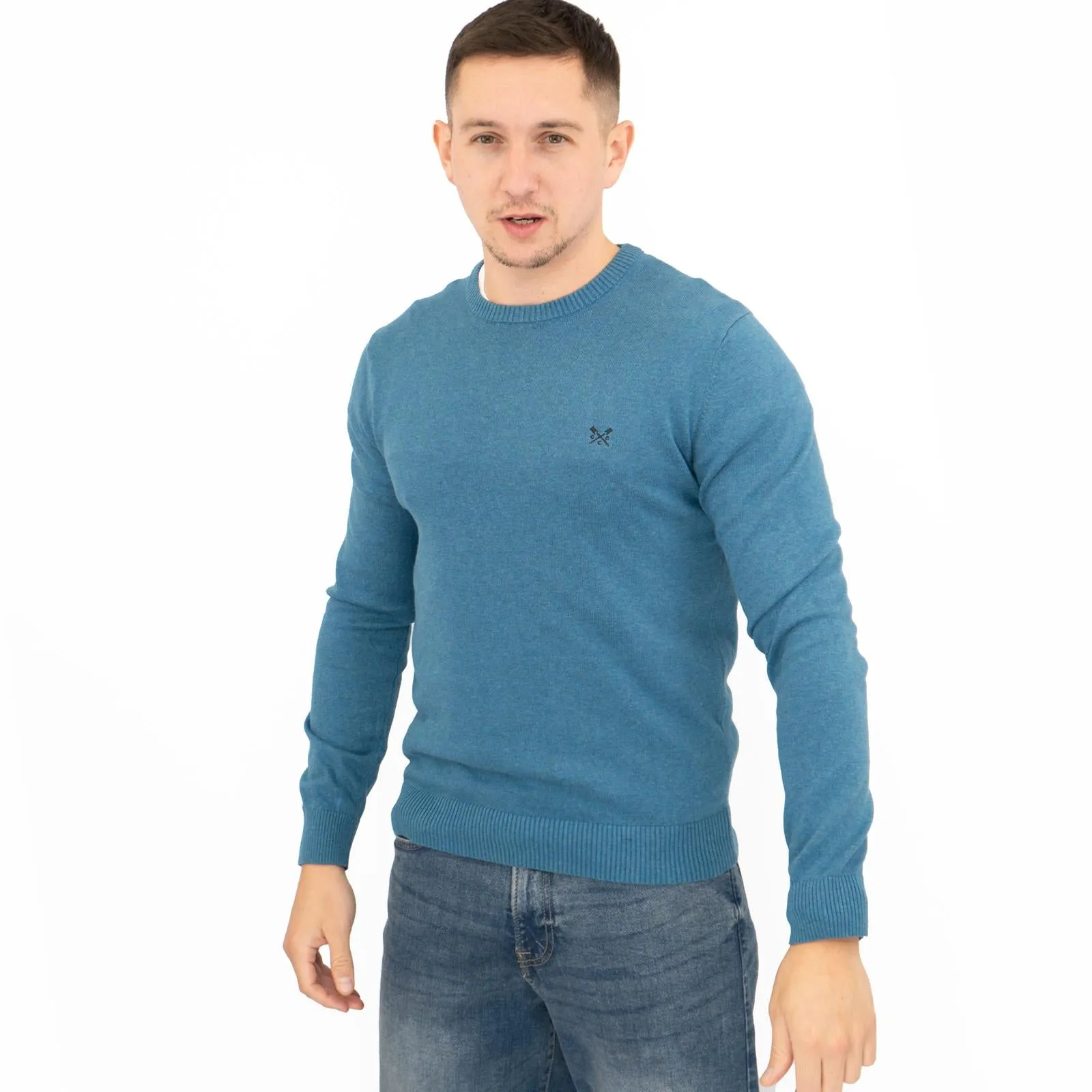 Crew Clothing Mens Knitted Jumper Long Sleeve Blue
