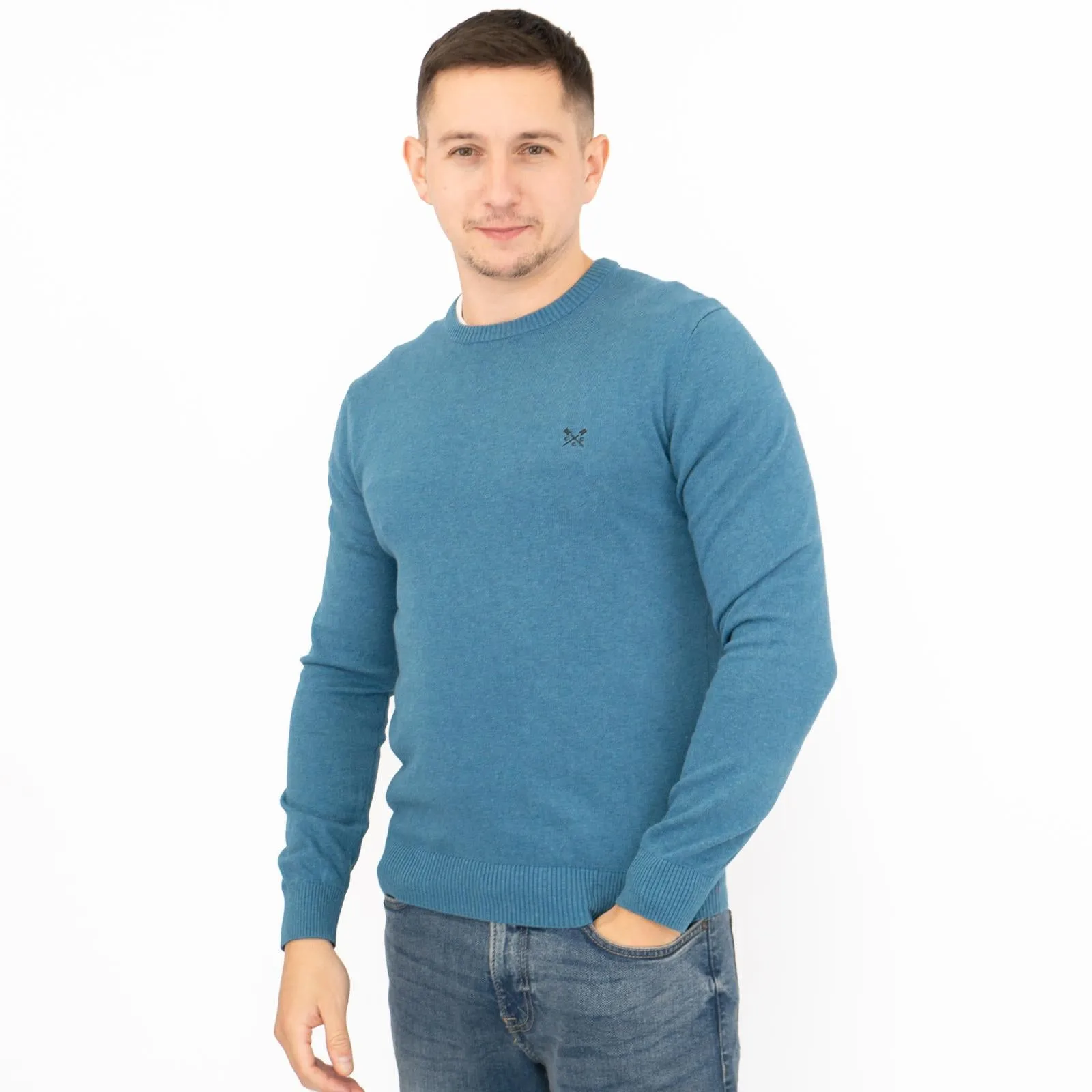 Crew Clothing Mens Knitted Jumper Long Sleeve Blue