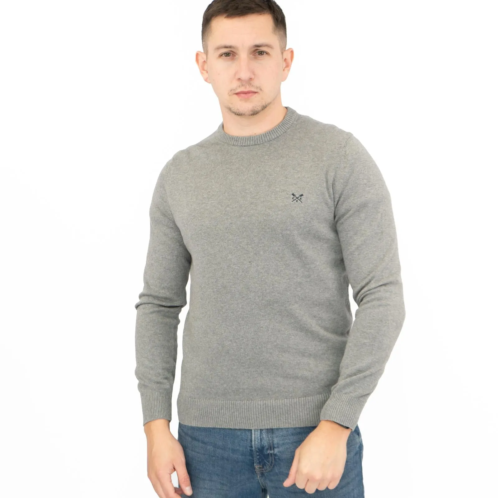 Crew Clothing Mens Knitted Jumper Long Sleeve Grey
