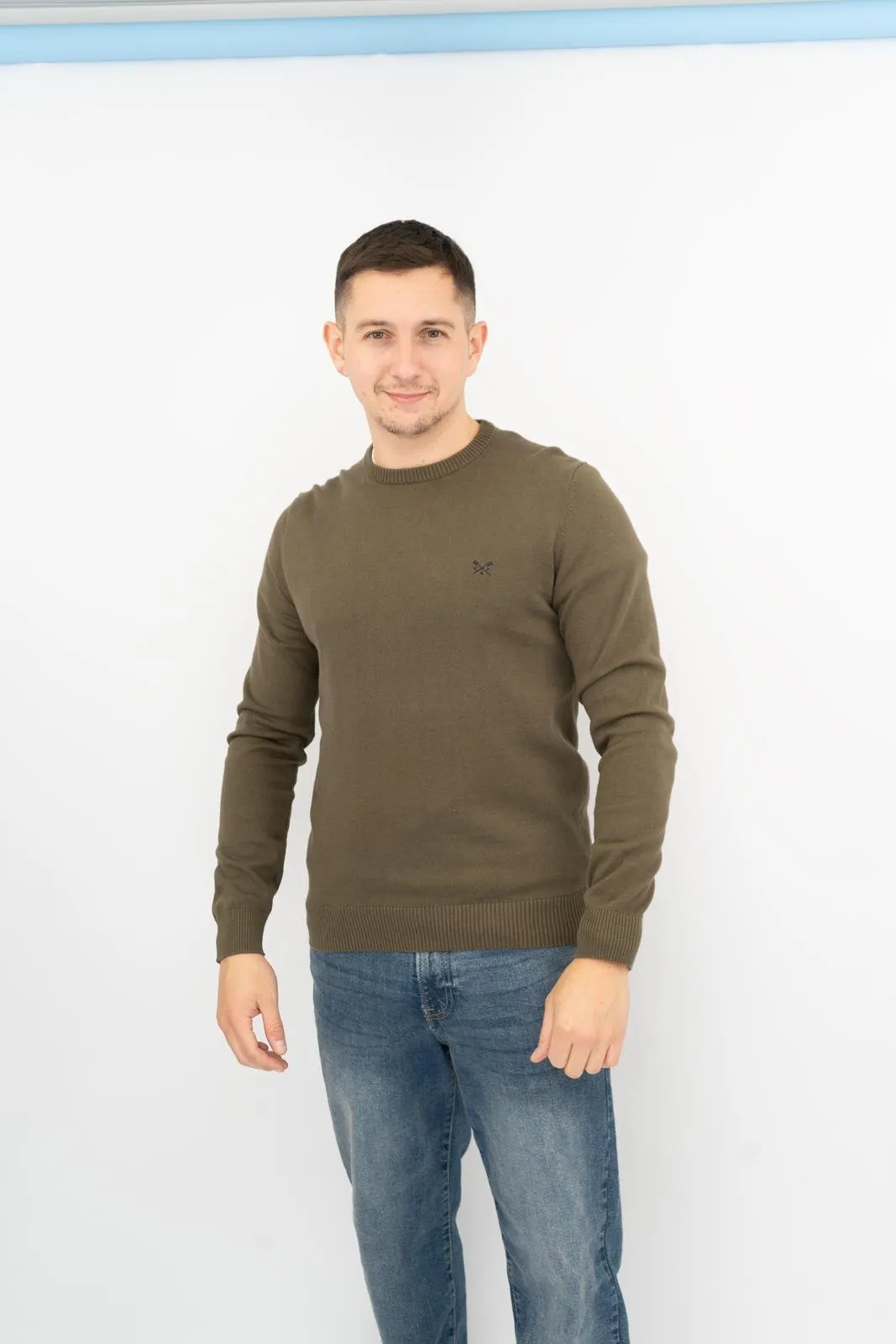 Crew Clothing Mens Knitted Jumper Long Sleeve Khaki Green