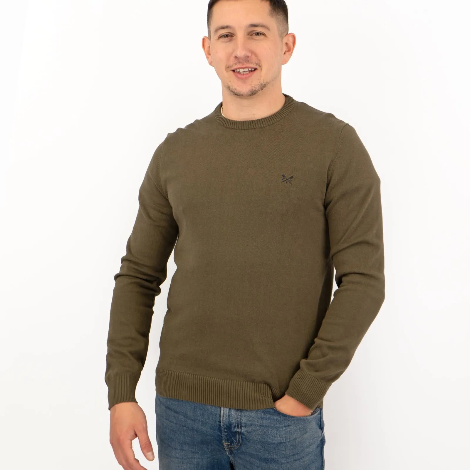 Crew Clothing Mens Knitted Jumper Long Sleeve Khaki Green