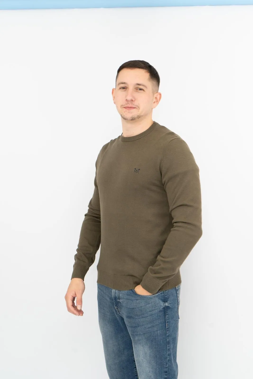 Crew Clothing Mens Knitted Jumper Long Sleeve Khaki Green