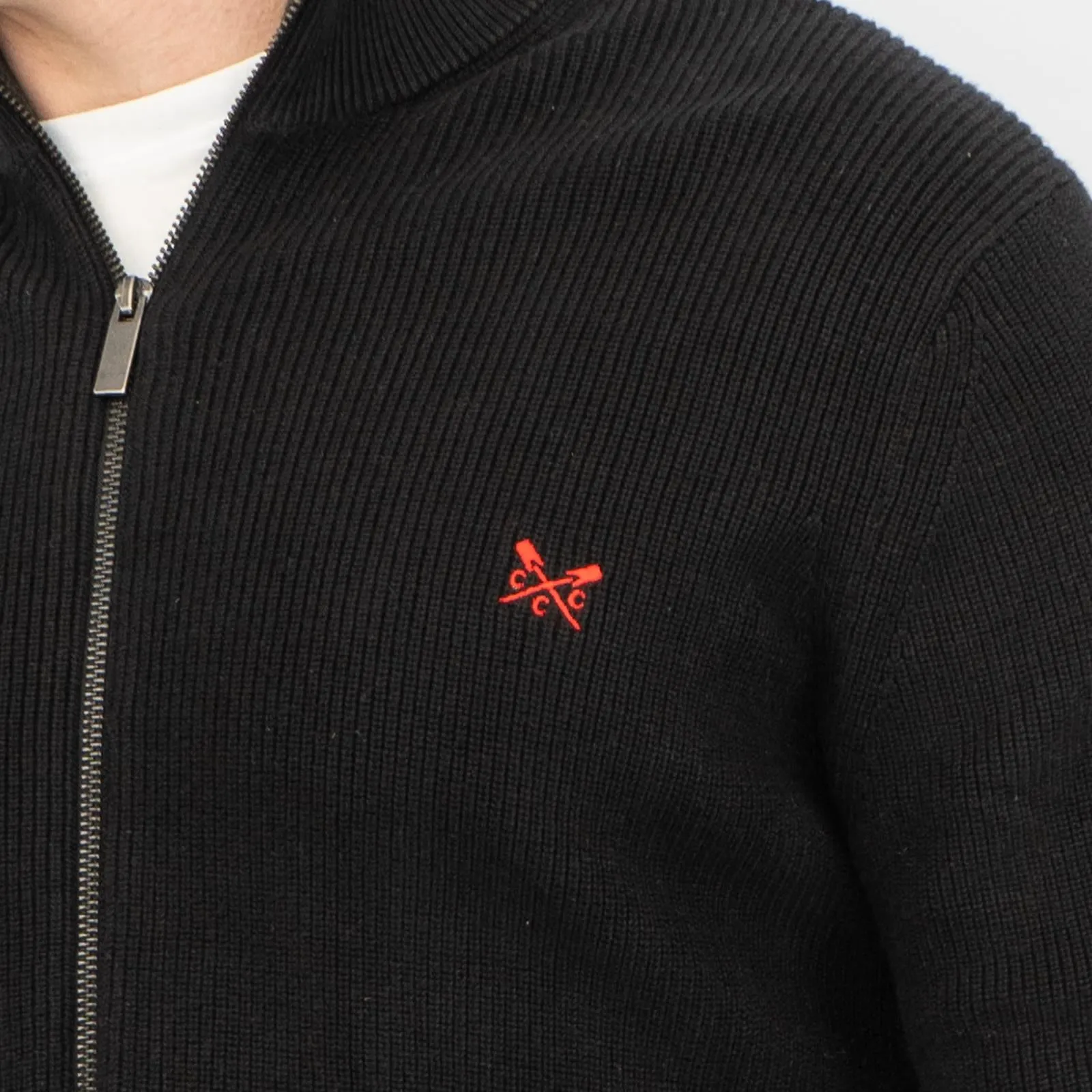 Crew Clothing Mens Zip Up Black Knit Jacket