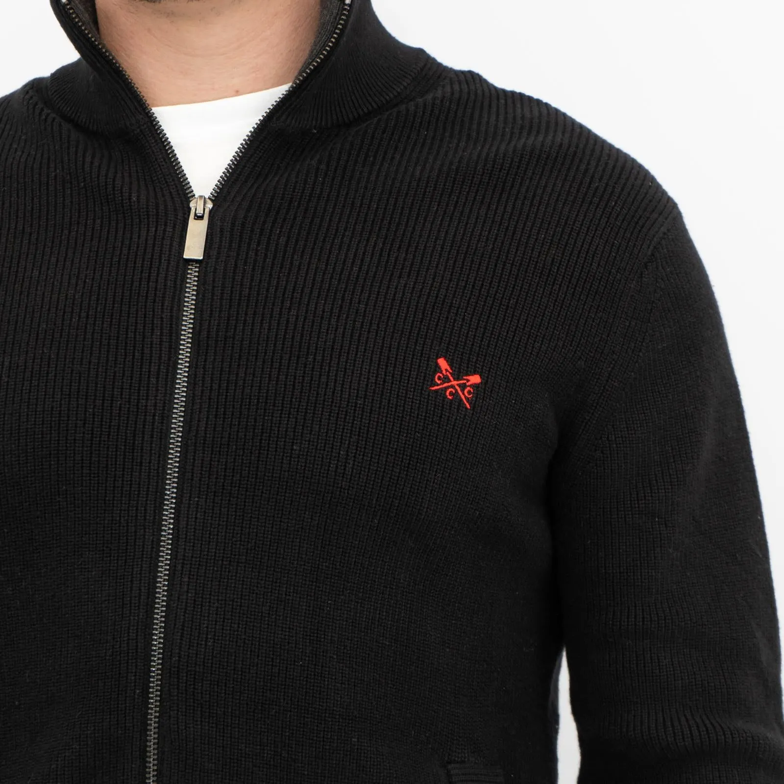 Crew Clothing Mens Zip Up Black Knit Jacket