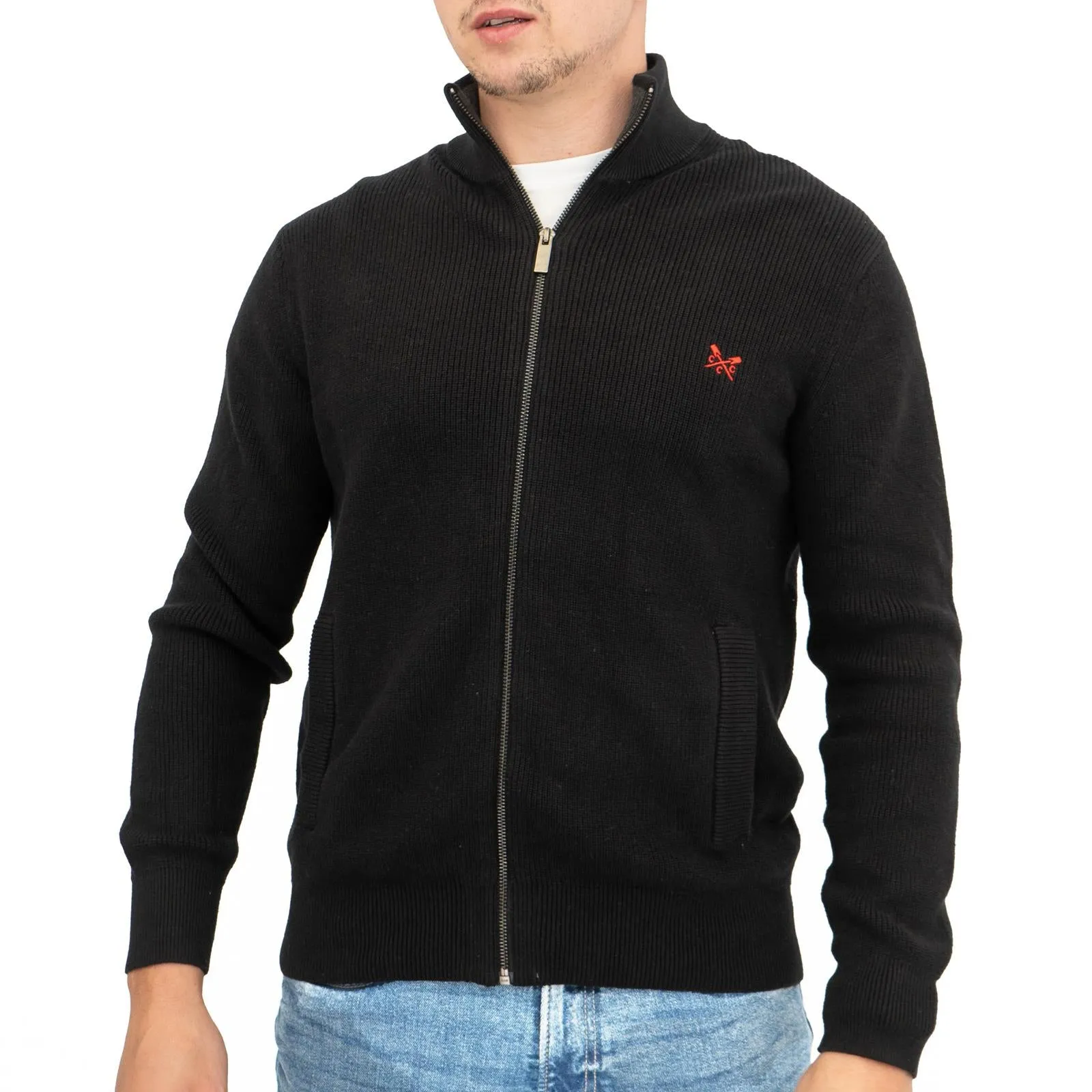 Crew Clothing Mens Zip Up Black Knit Jacket