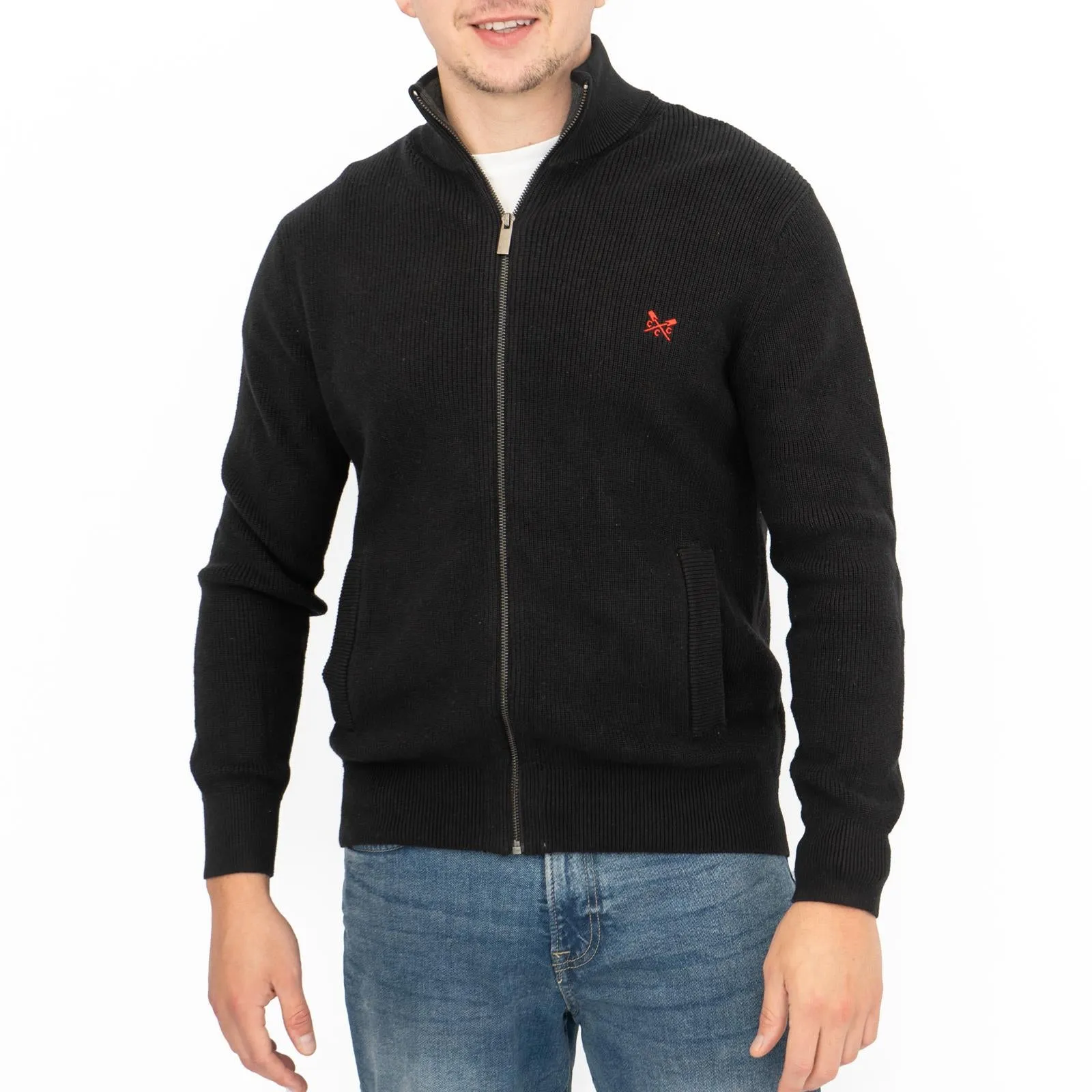 Crew Clothing Mens Zip Up Black Knit Jacket