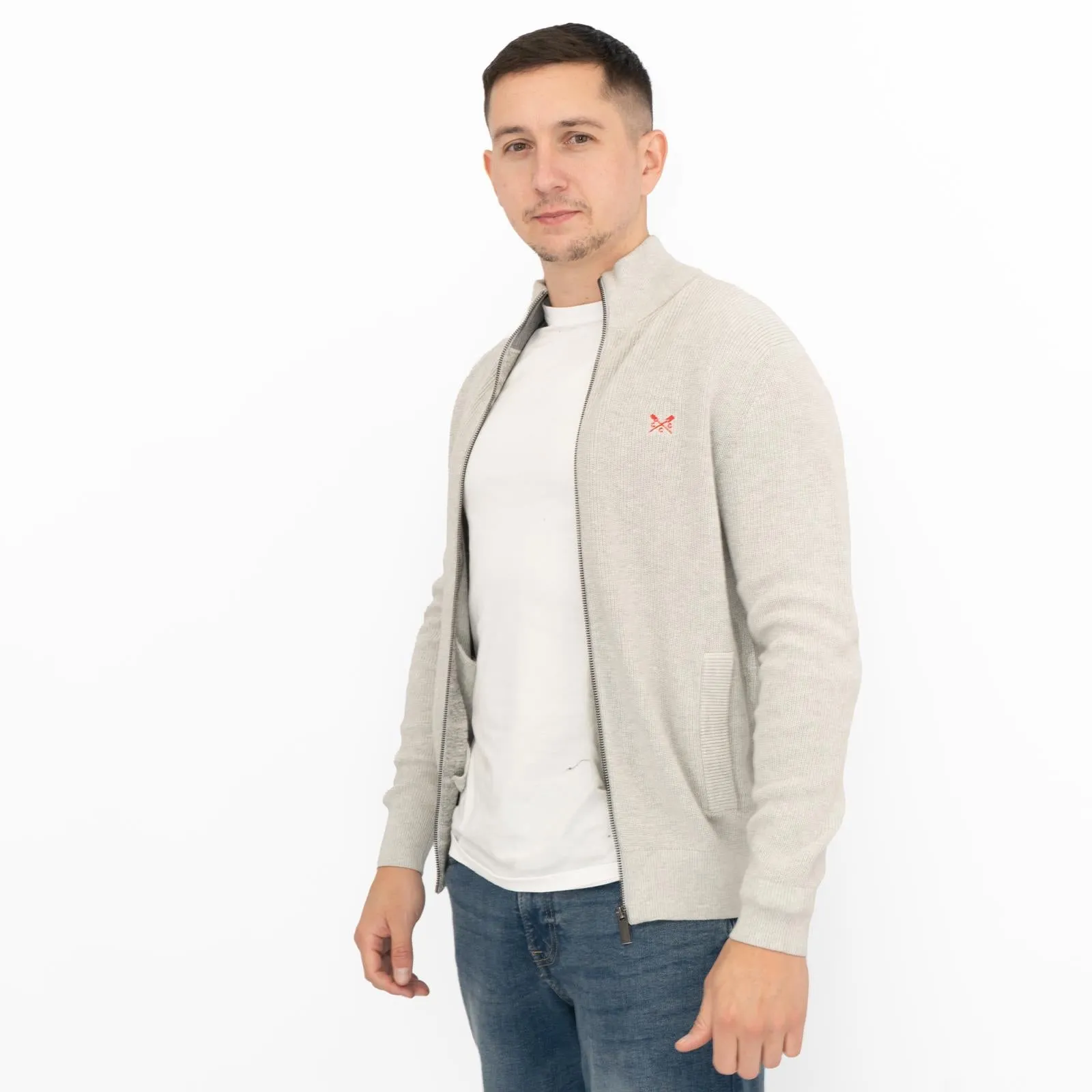 Crew Clothing Mens Zip Up Grey Knit Jacket