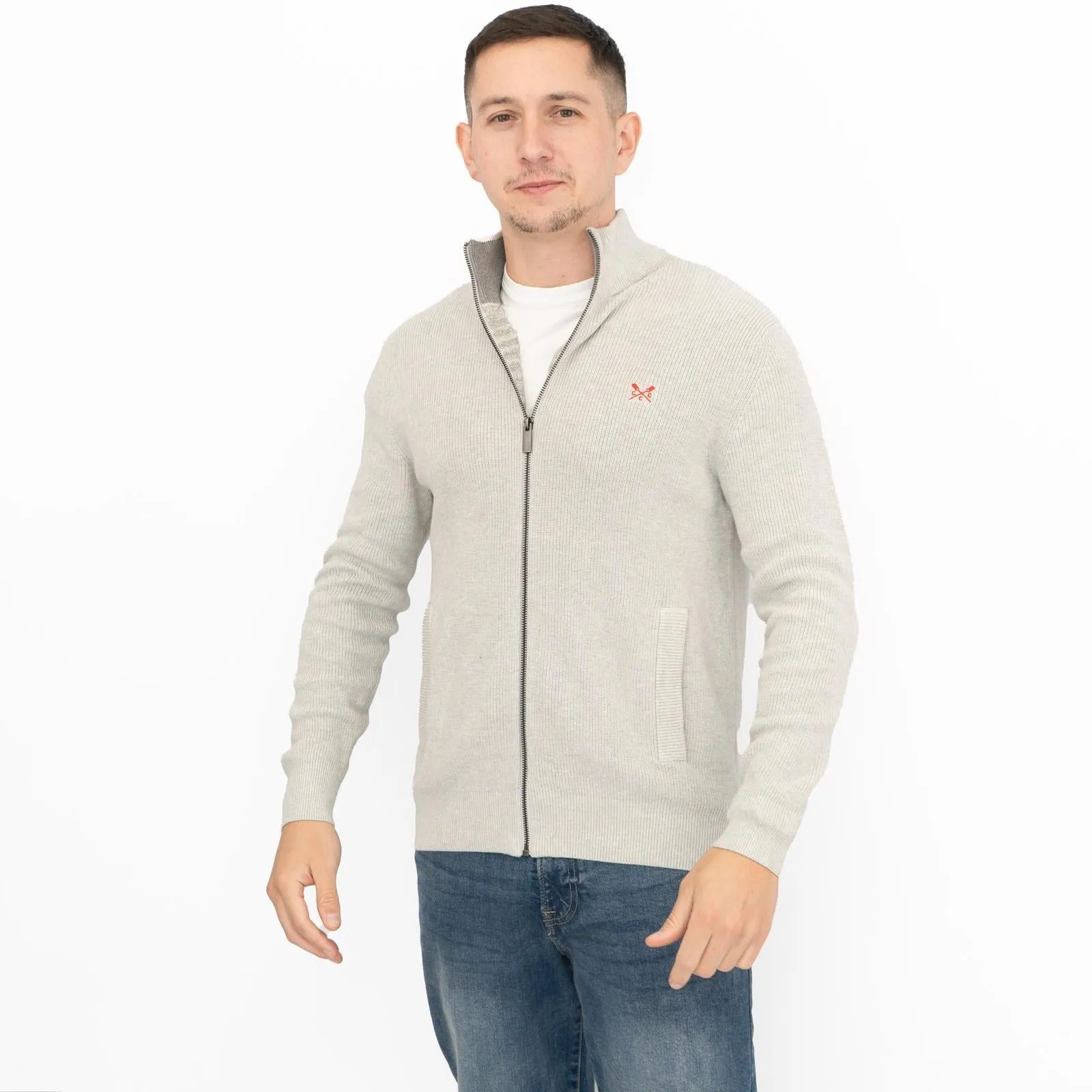 Crew Clothing Mens Zip Up Grey Knit Jacket