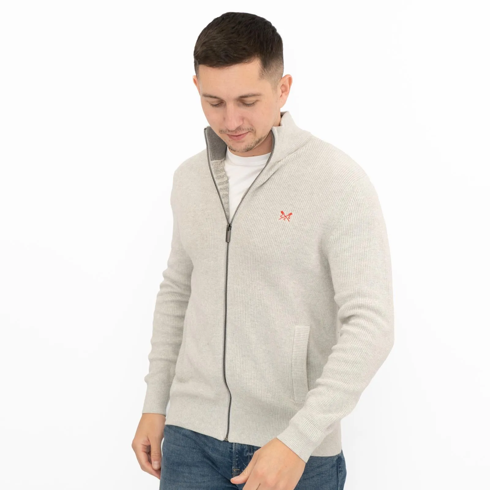 Crew Clothing Mens Zip Up Grey Knit Jacket