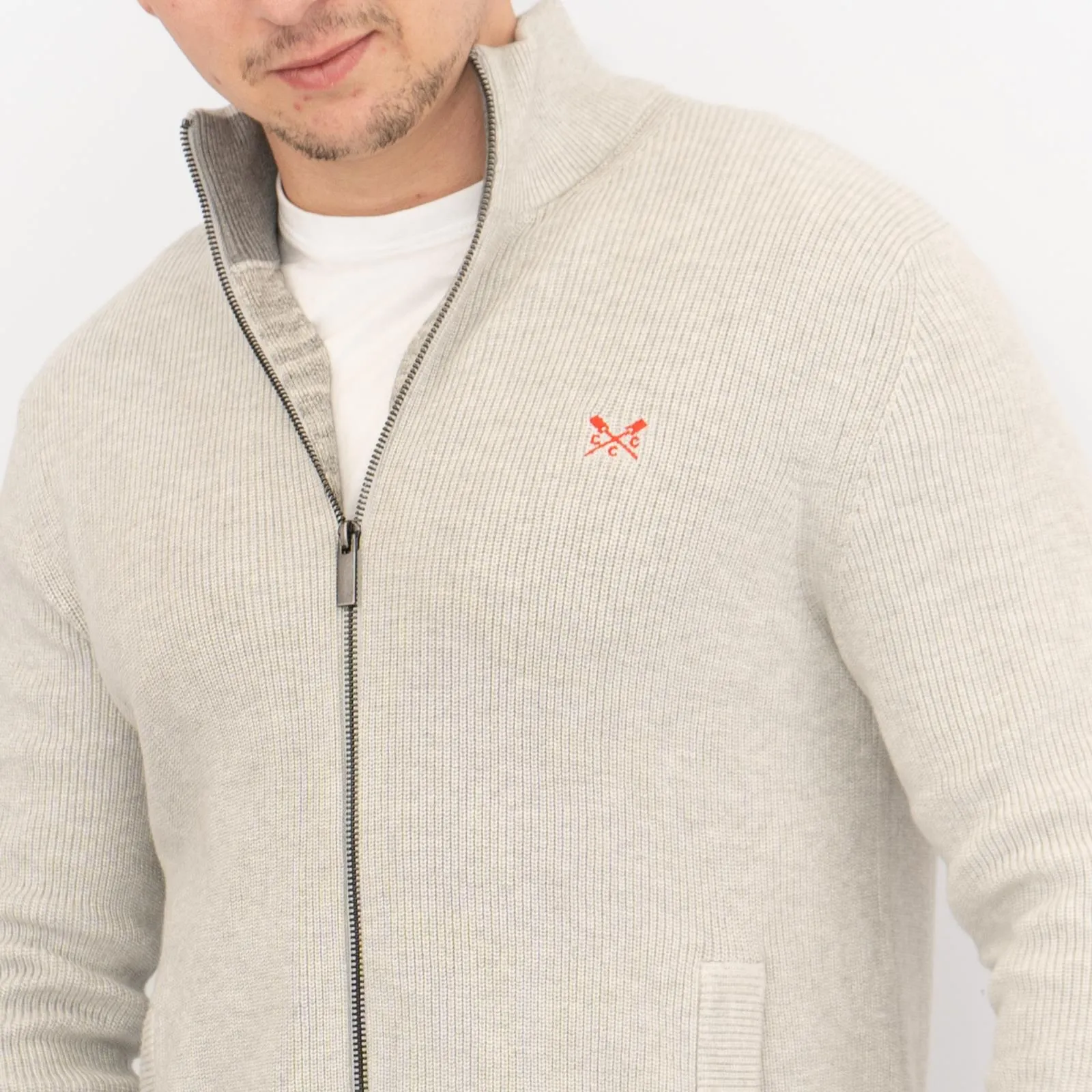 Crew Clothing Mens Zip Up Grey Knit Jacket