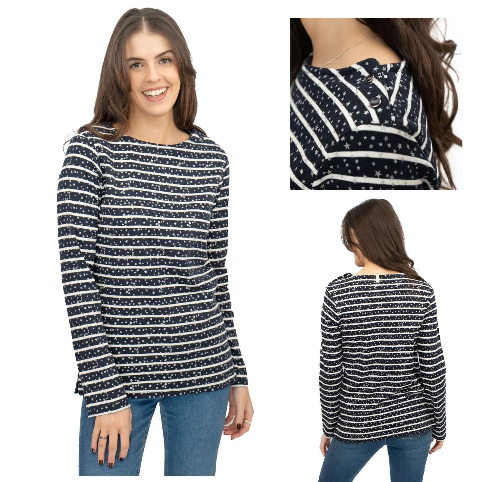 Crew Clothing Womens Navy Top Ultimate Breton Stripe Stars