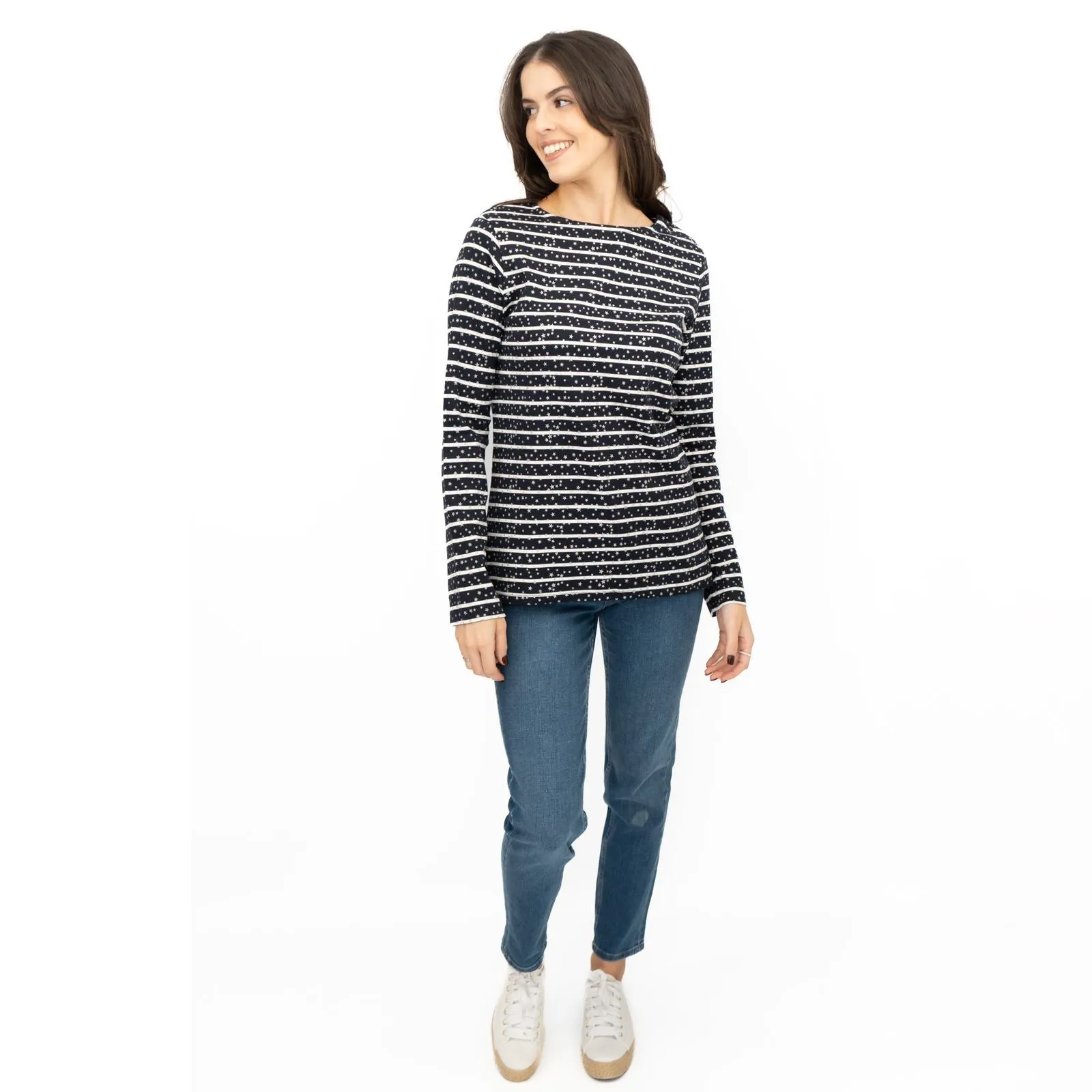 Crew Clothing Womens Navy Top Ultimate Breton Stripe Stars
