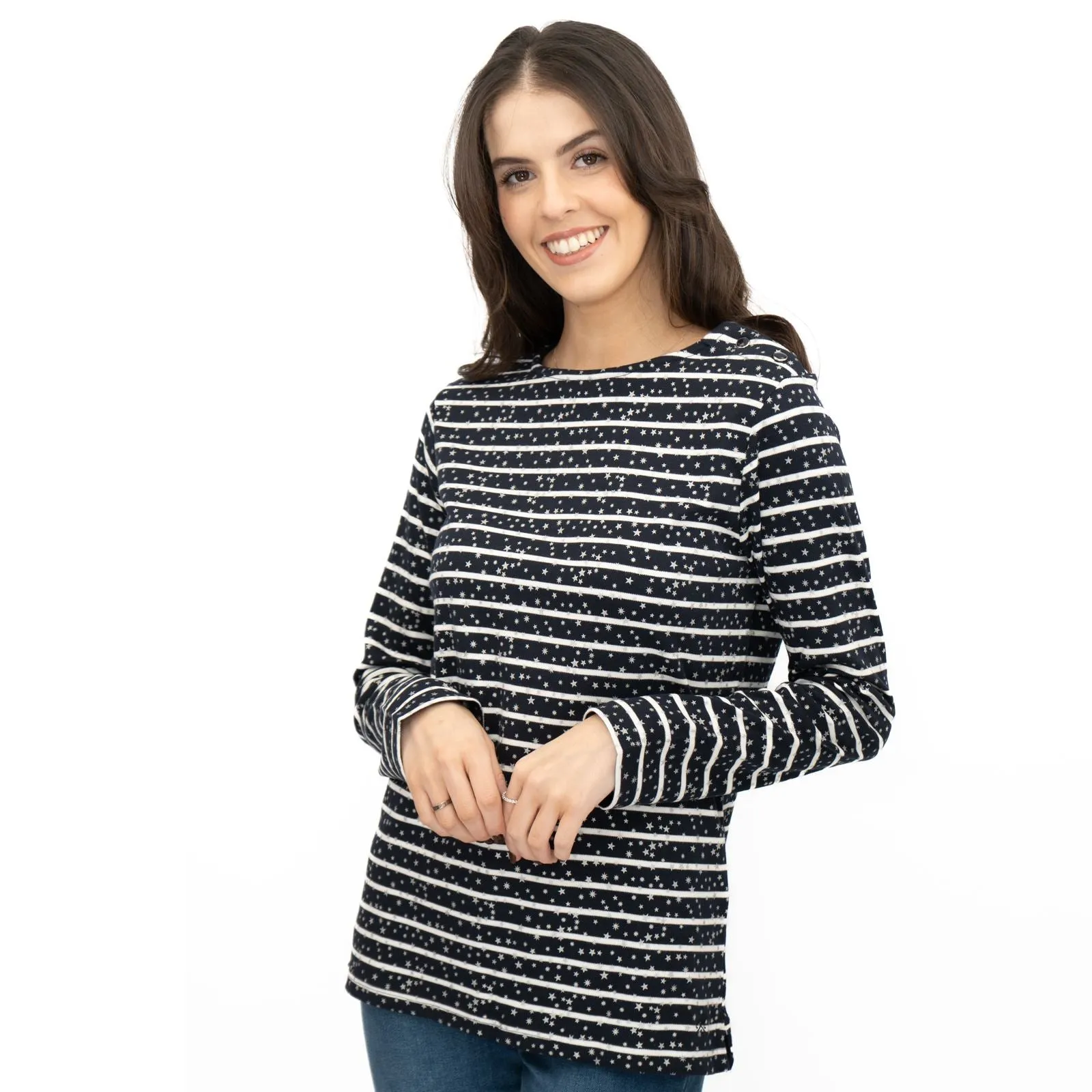 Crew Clothing Womens Navy Top Ultimate Breton Stripe Stars