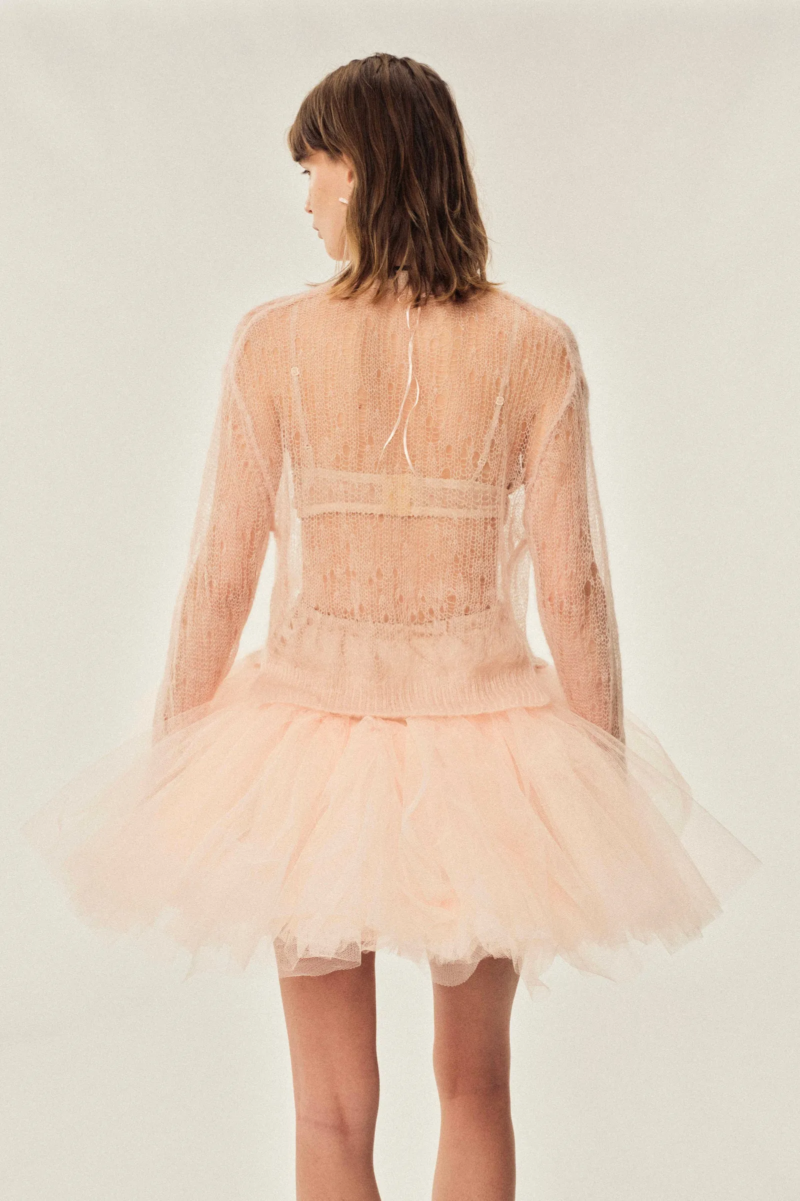 Cropped Mohair Bow Ribbon Cardigan