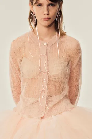 Cropped Mohair Bow Ribbon Cardigan