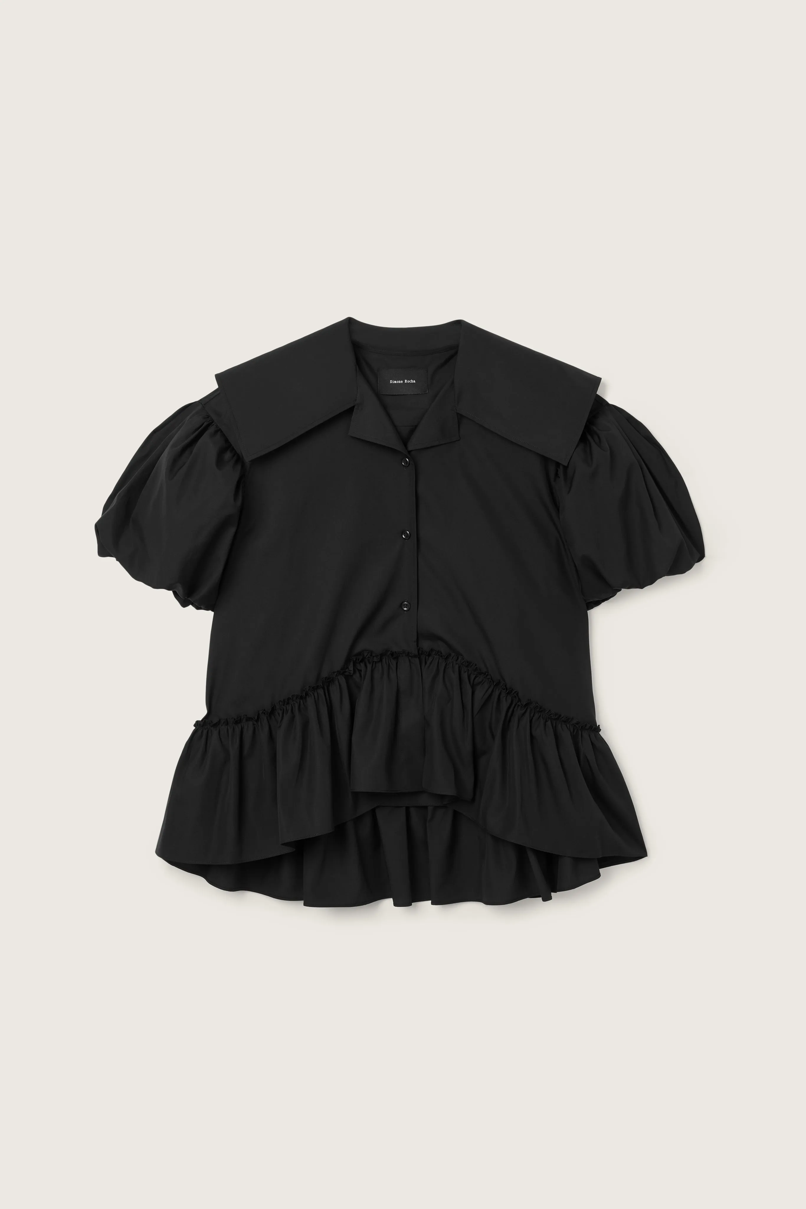 Cropped Sailor Collar Puff Sleeve Shirt