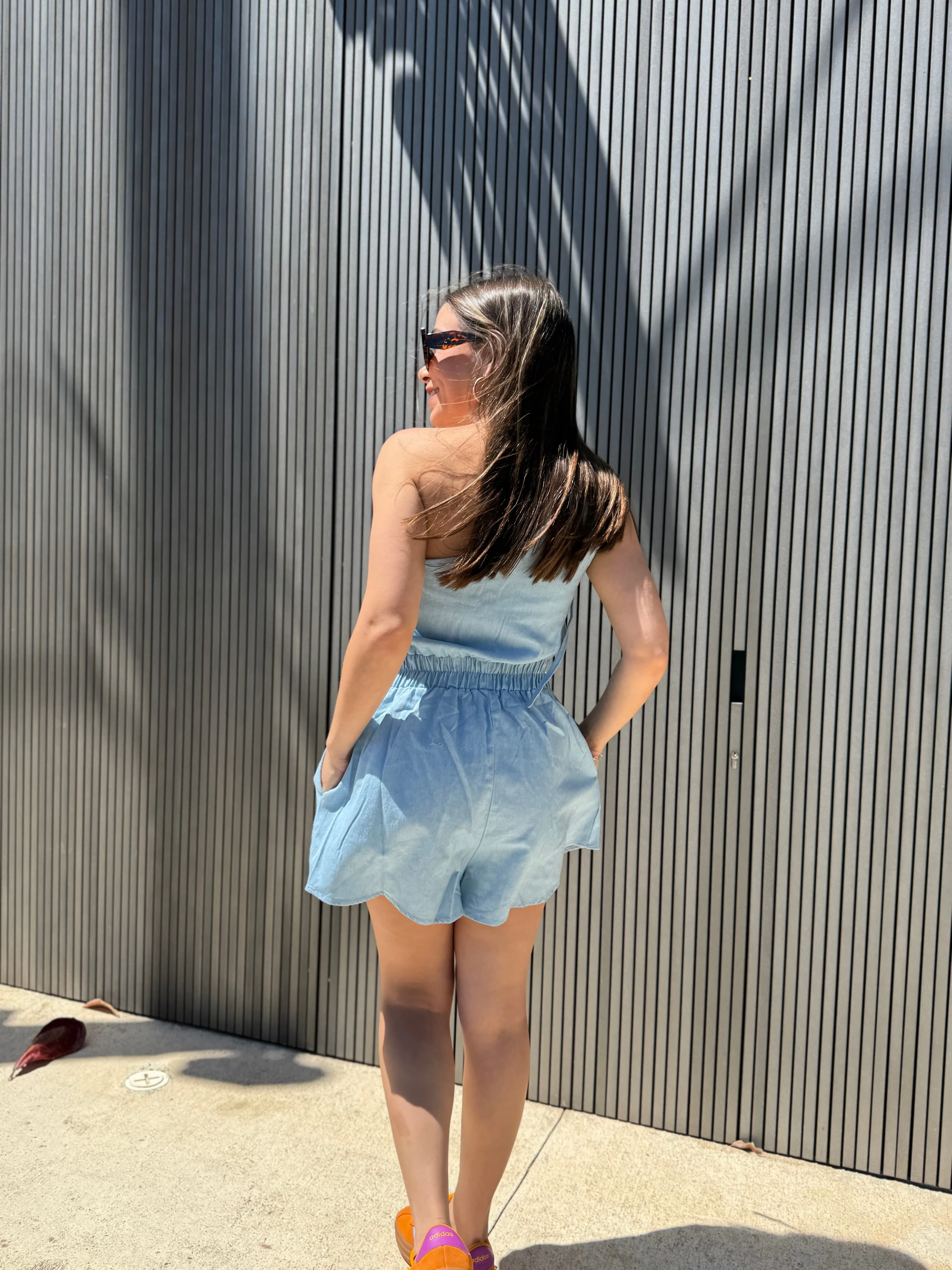Denim One Shoulder Romper