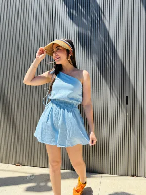 Denim One Shoulder Romper
