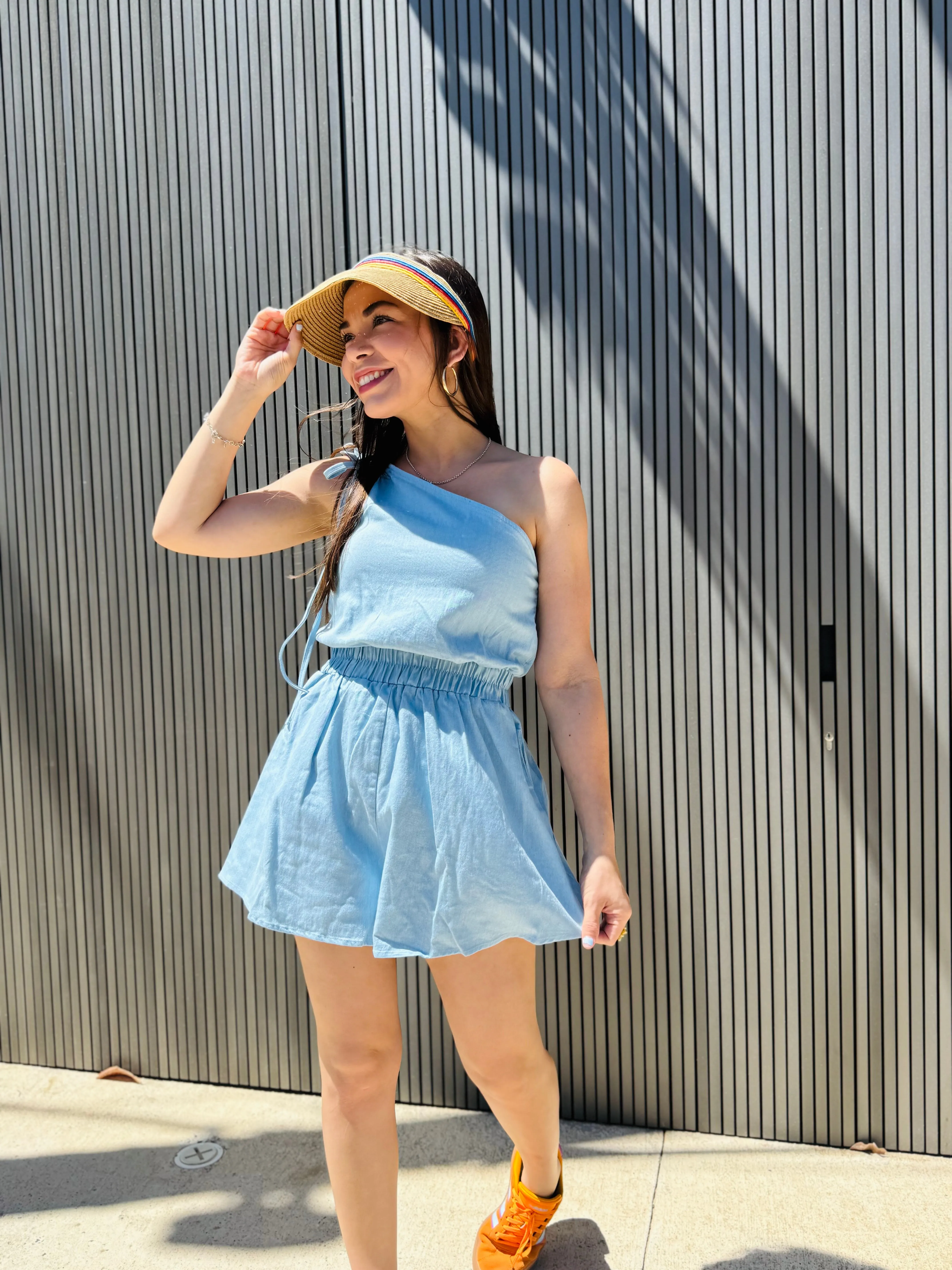 Denim One Shoulder Romper