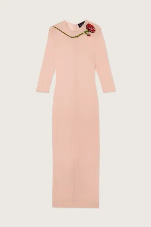 Embellished Carnation Fitted Mesh Dress