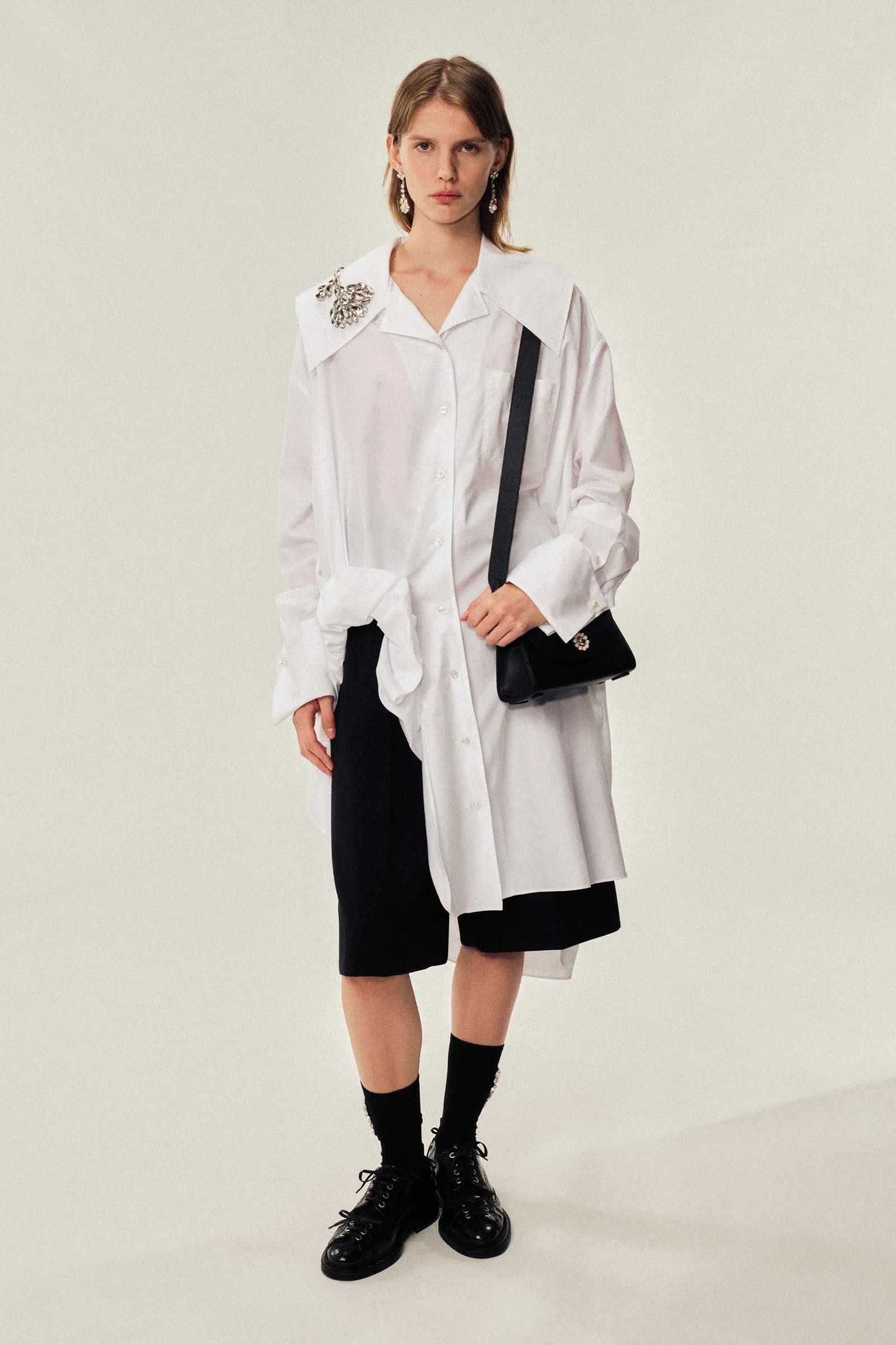 Embellished Carnation Gathered Slit Shirt