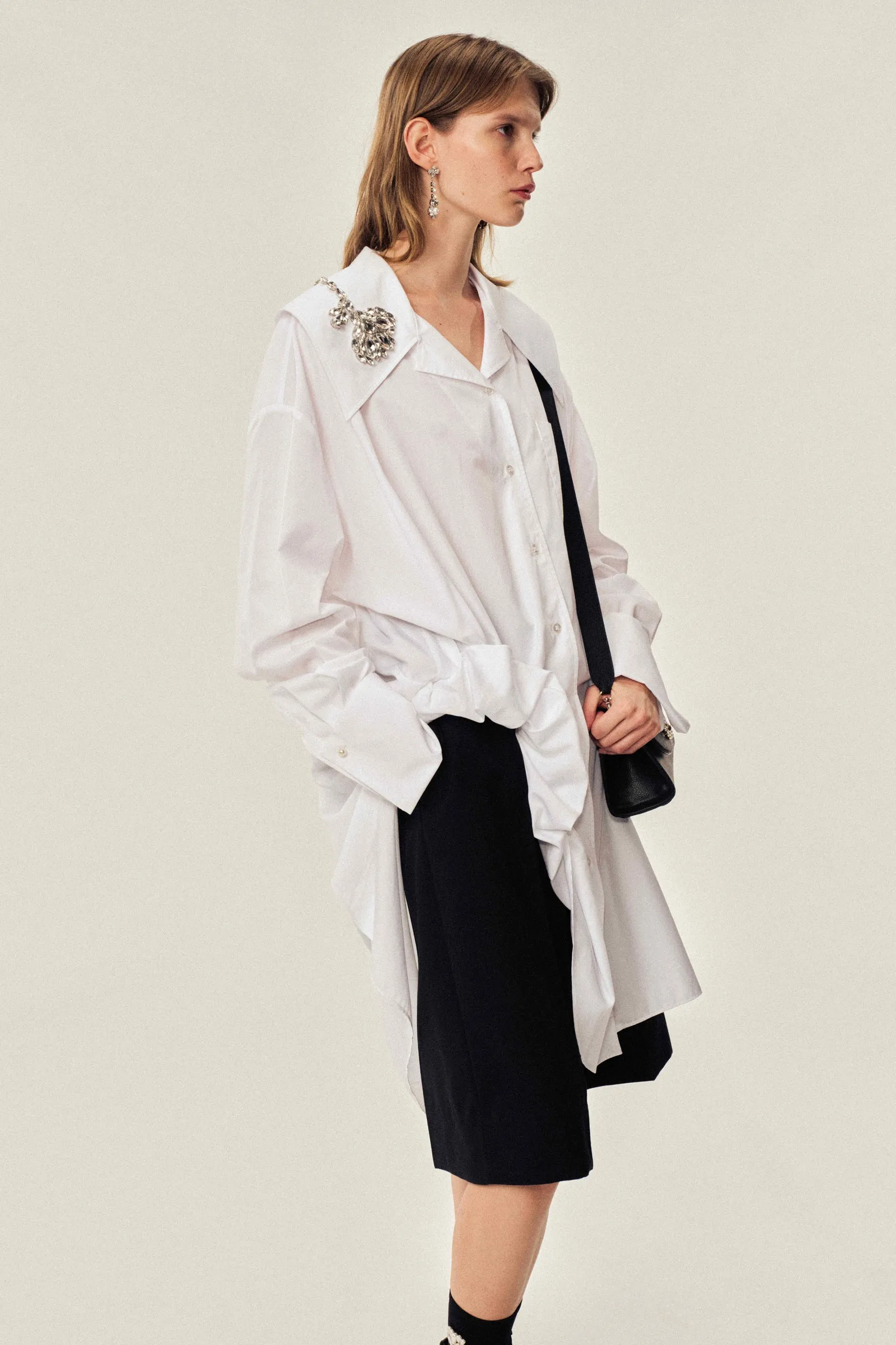 Embellished Carnation Gathered Slit Shirt