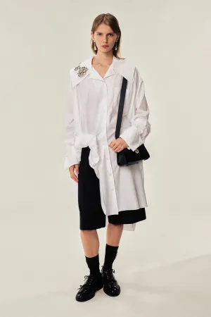 Embellished Carnation Gathered Slit Shirt