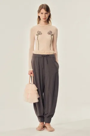 Embellished Double Carnation Mesh Top