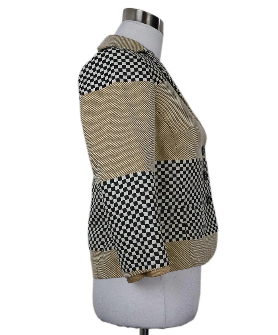 Etro Black White & Beige Check Print Jacket sz 4