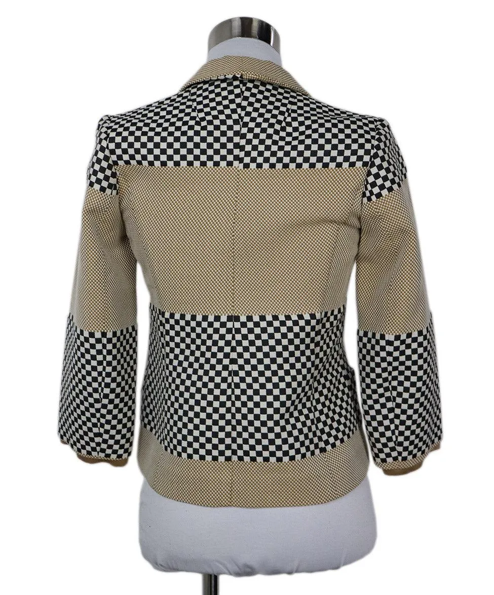 Etro Black White & Beige Check Print Jacket sz 4