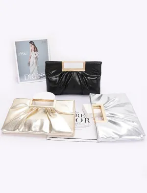 Faux Leather Metal Handle Clutch