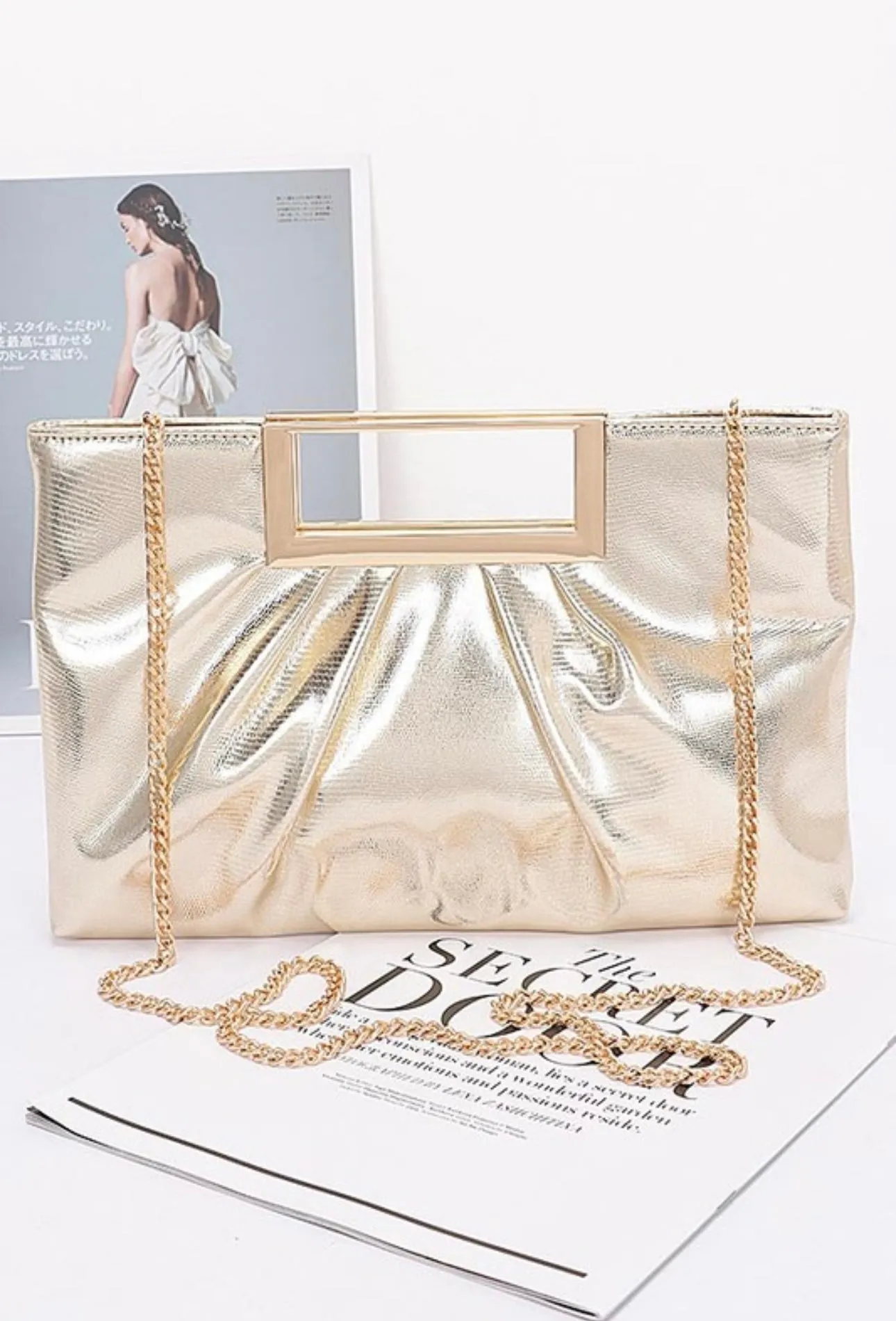 Faux Leather Metal Handle Clutch