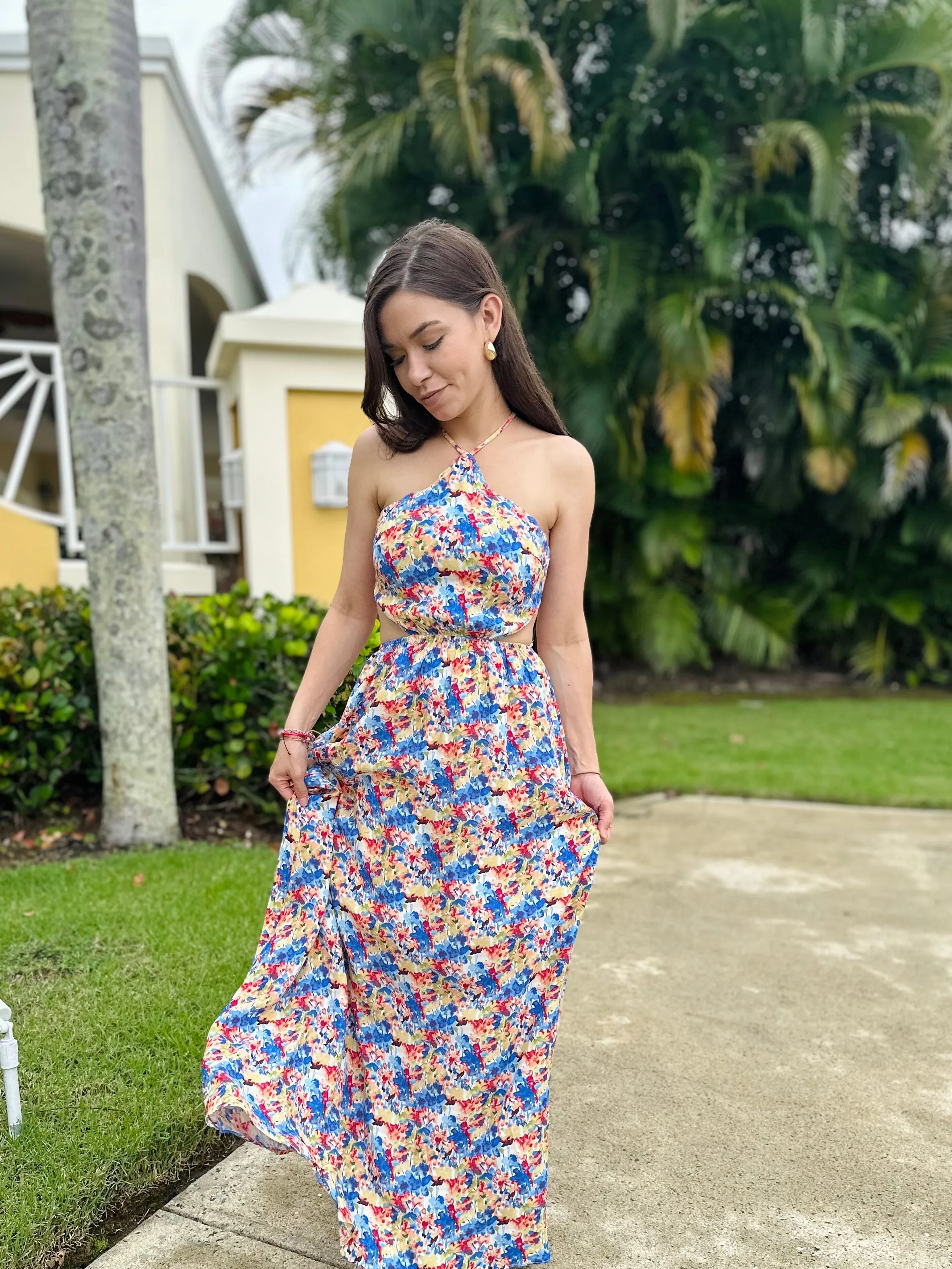 Floral Halter Neck Maxi Dress