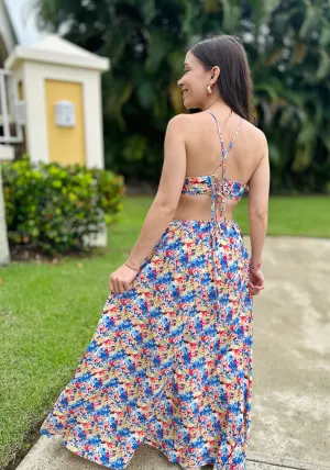 Floral Halter Neck Maxi Dress