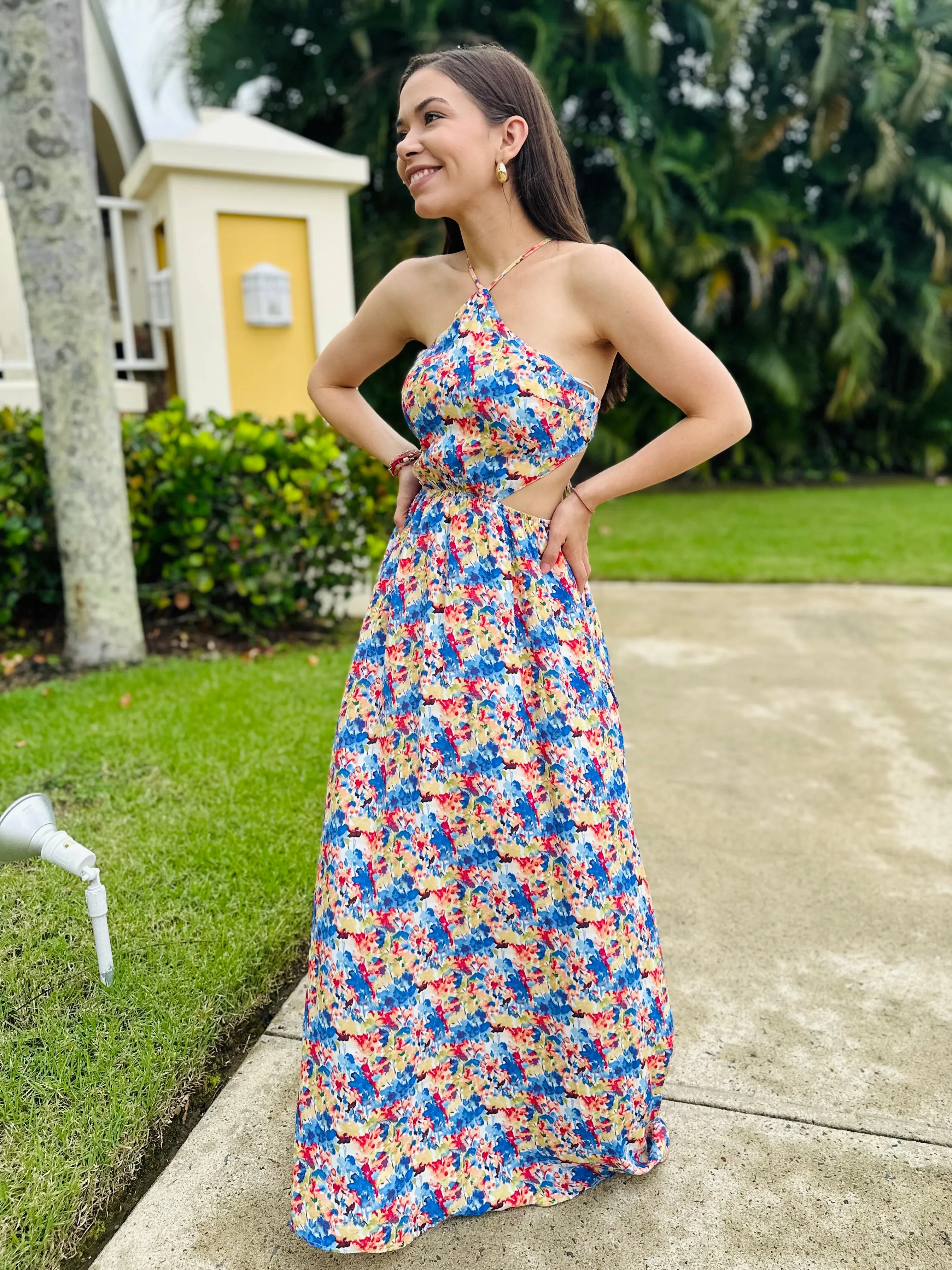 Floral Halter Neck Maxi Dress