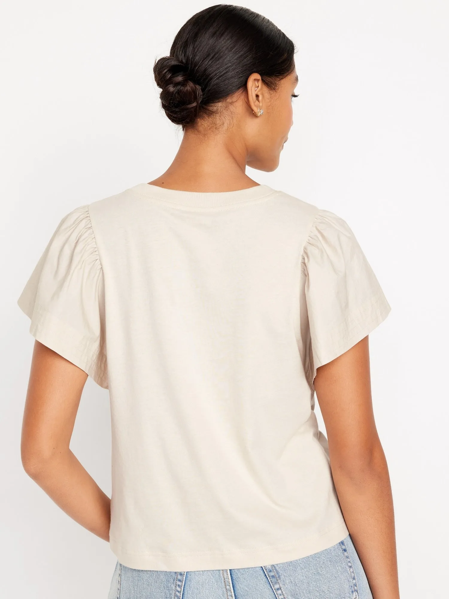 Flutter-Sleeve Combination Top for Women