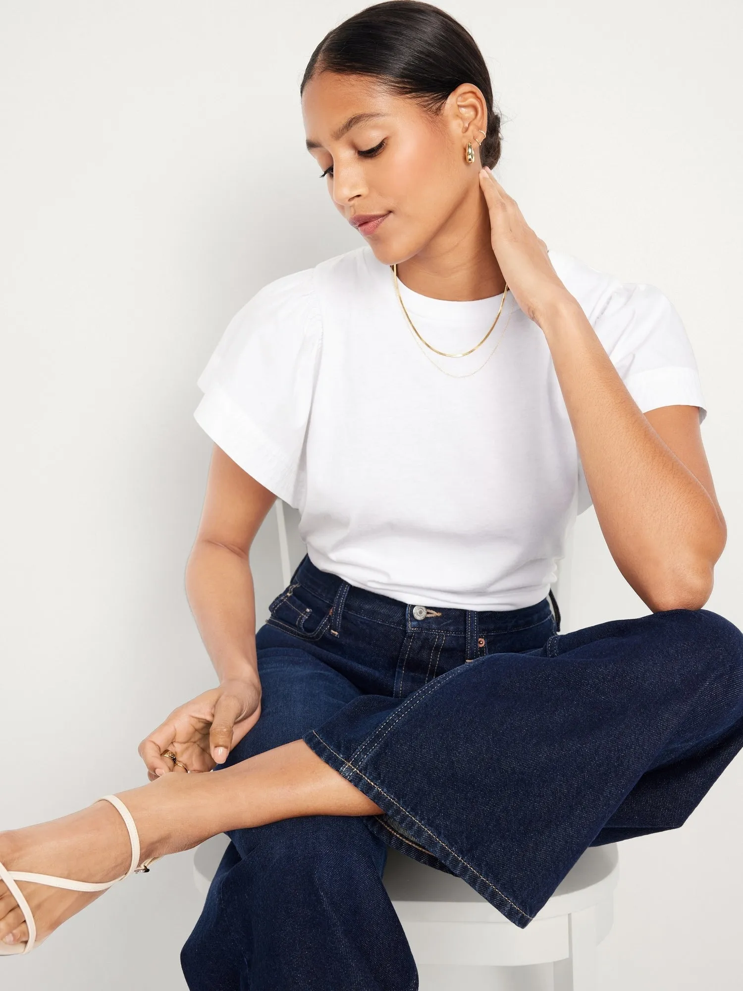 Flutter-Sleeve Combination Top for Women