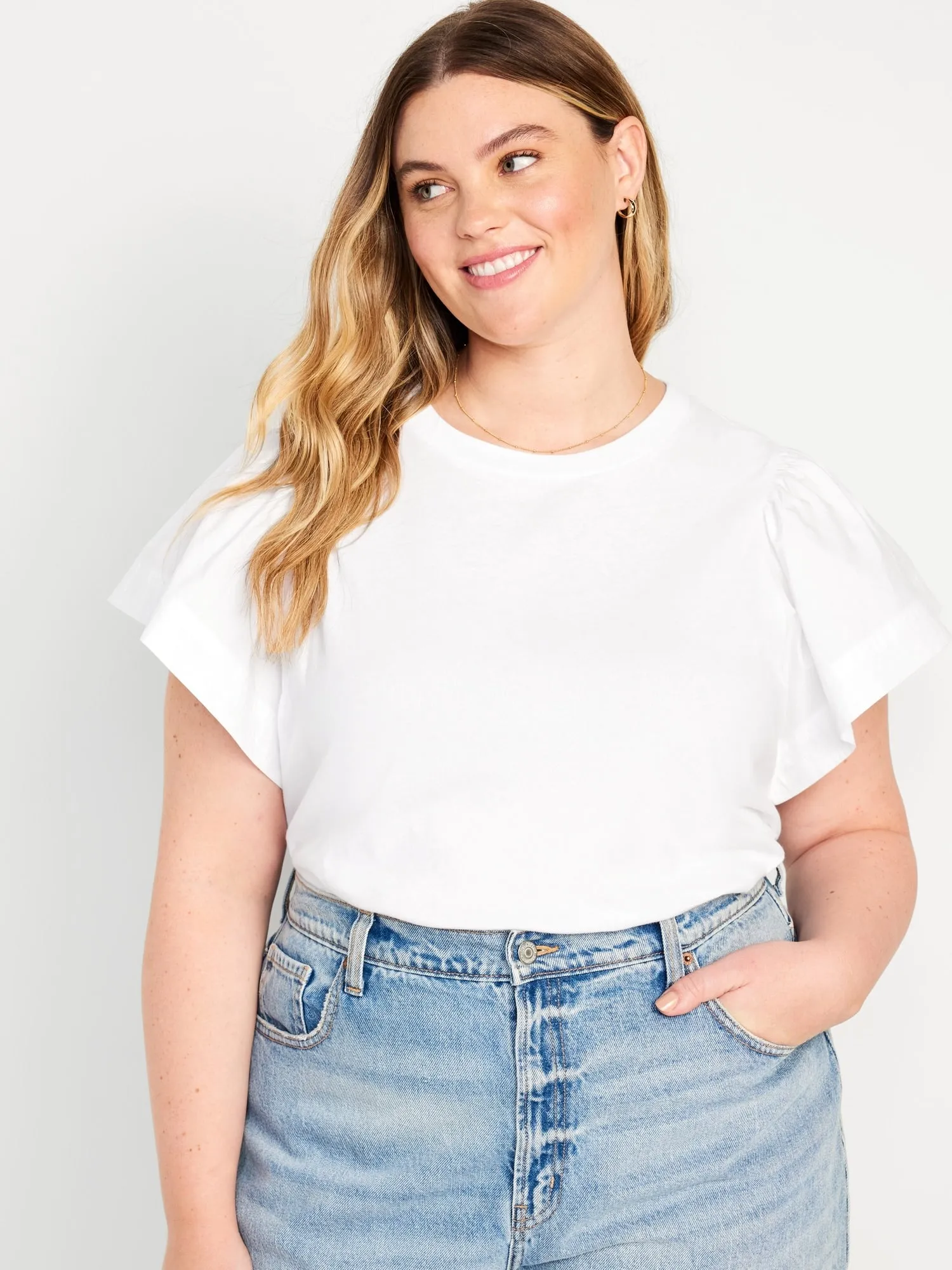 Flutter-Sleeve Combination Top for Women