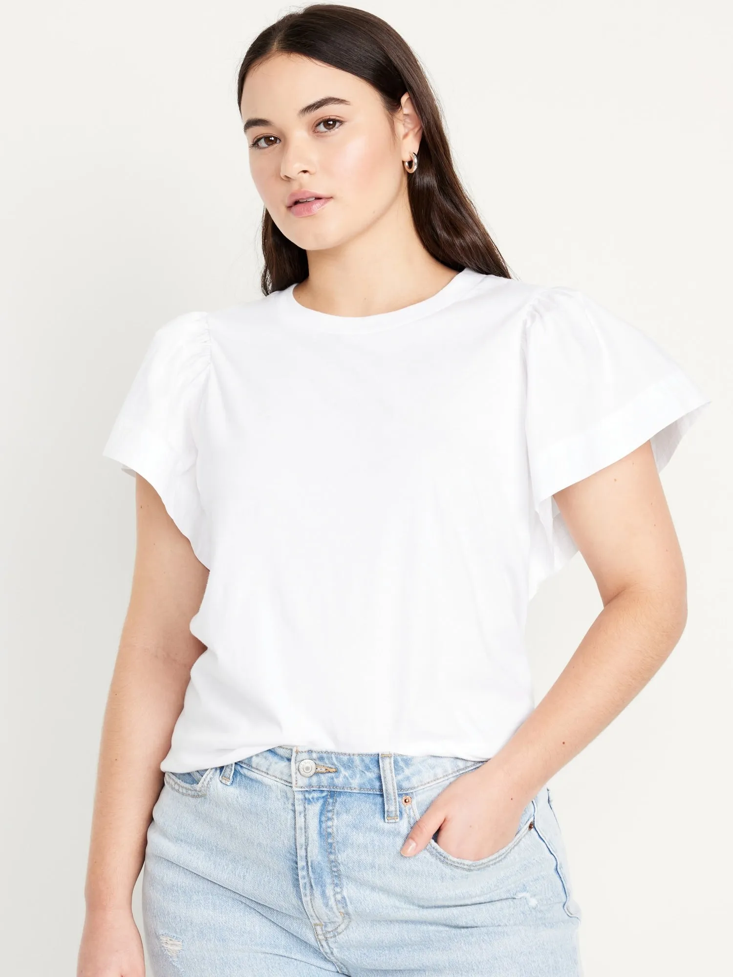 Flutter-Sleeve Combination Top for Women