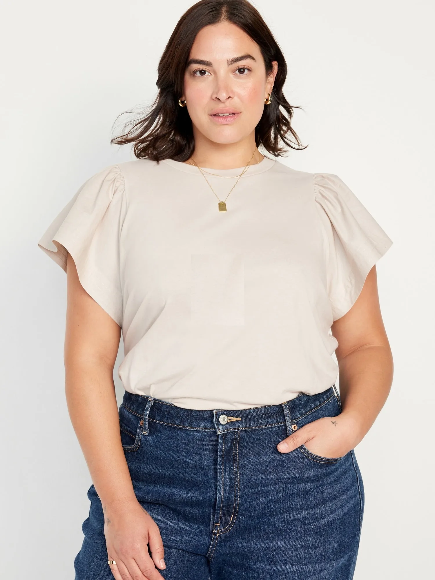 Flutter-Sleeve Combination Top for Women