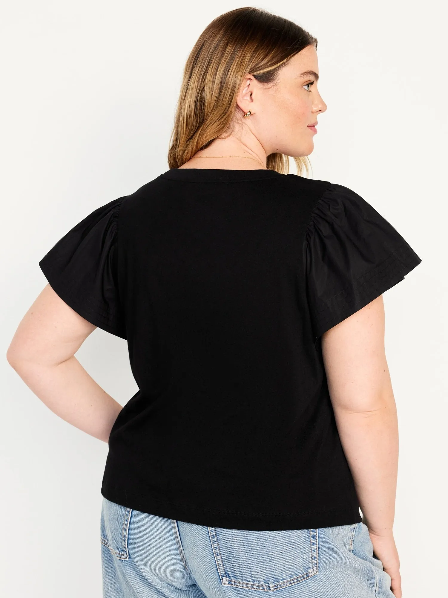 Flutter-Sleeve Combination Top for Women