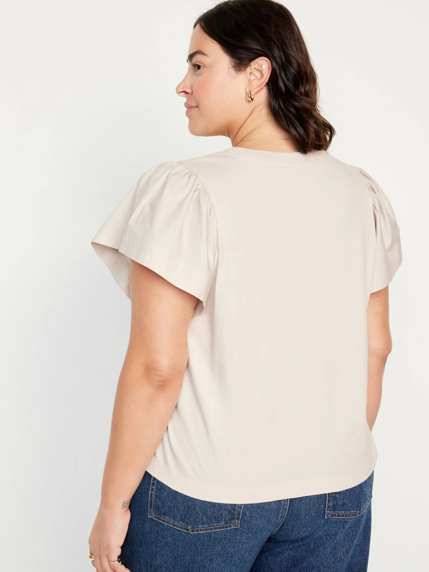 Flutter-Sleeve Combination Top for Women