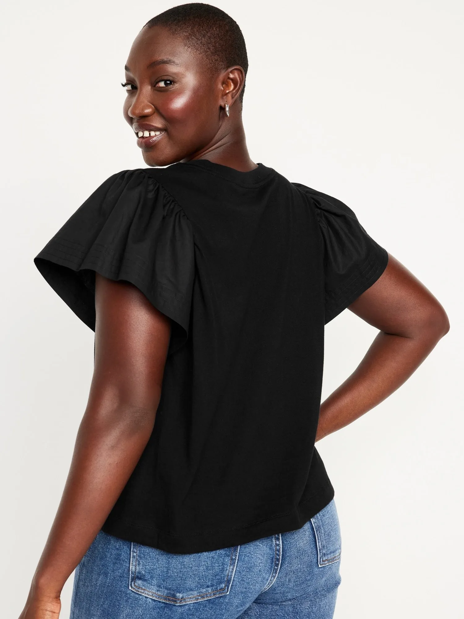 Flutter-Sleeve Combination Top for Women