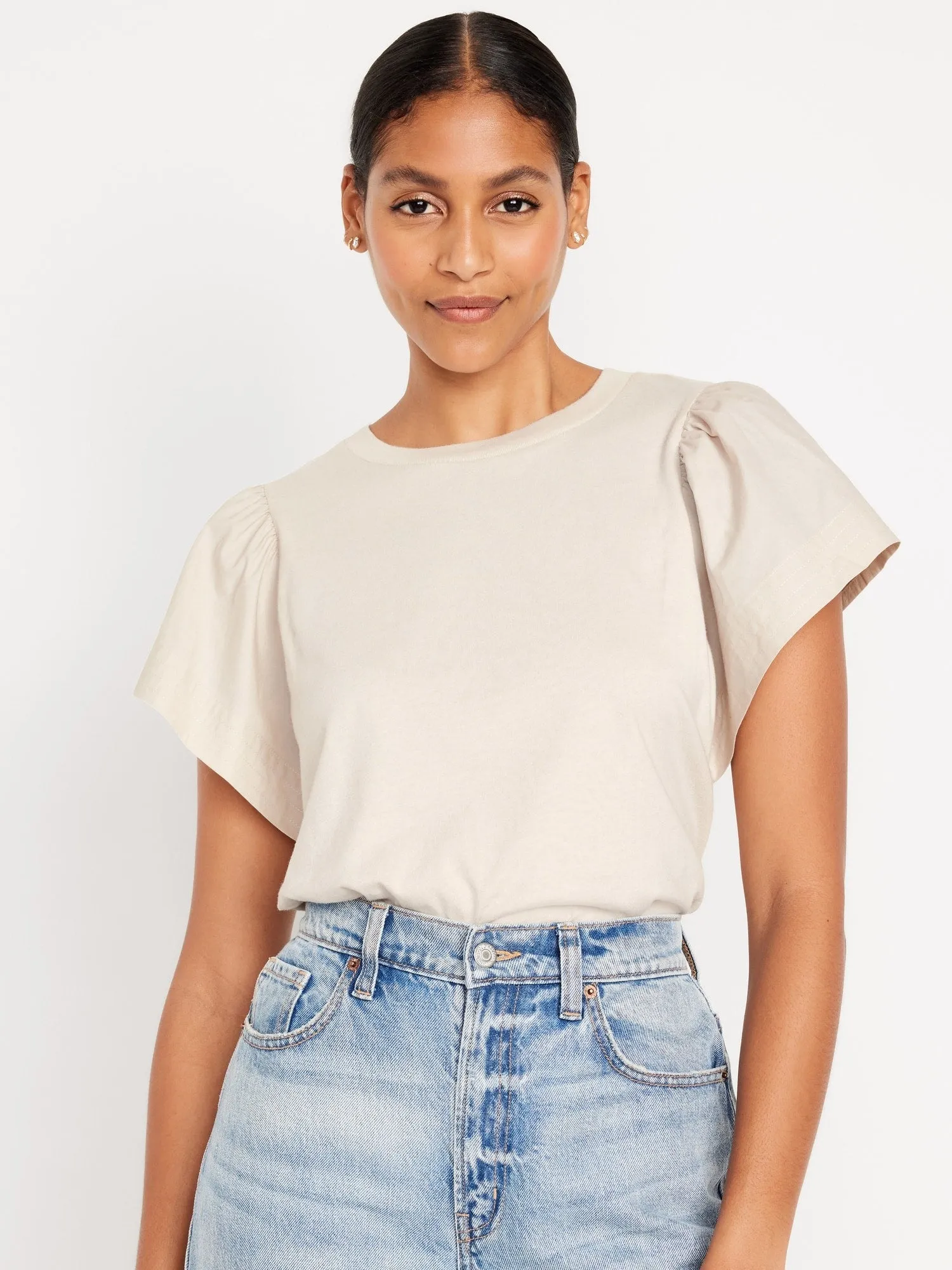 Flutter-Sleeve Combination Top for Women